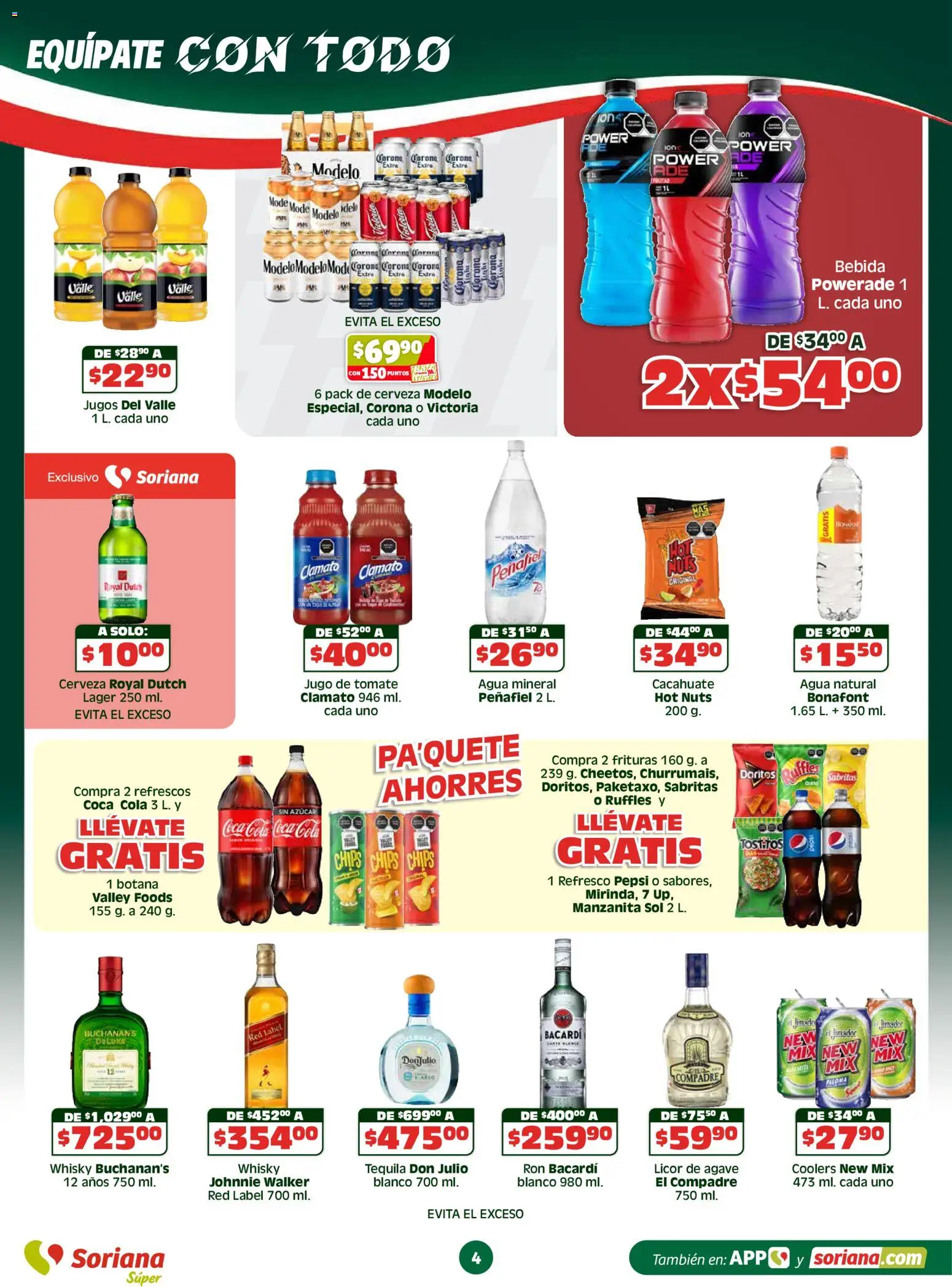 Nuevas ofertas de Soriana válidas en toda la República Mexicana desde el 07.05.2026. ¡Encuentra las mejores ofertas en Soriana Apoyamos con todo Súper Nacional! | Página: 4 | Productos: Tomate, Agua, Jugo, Tequila