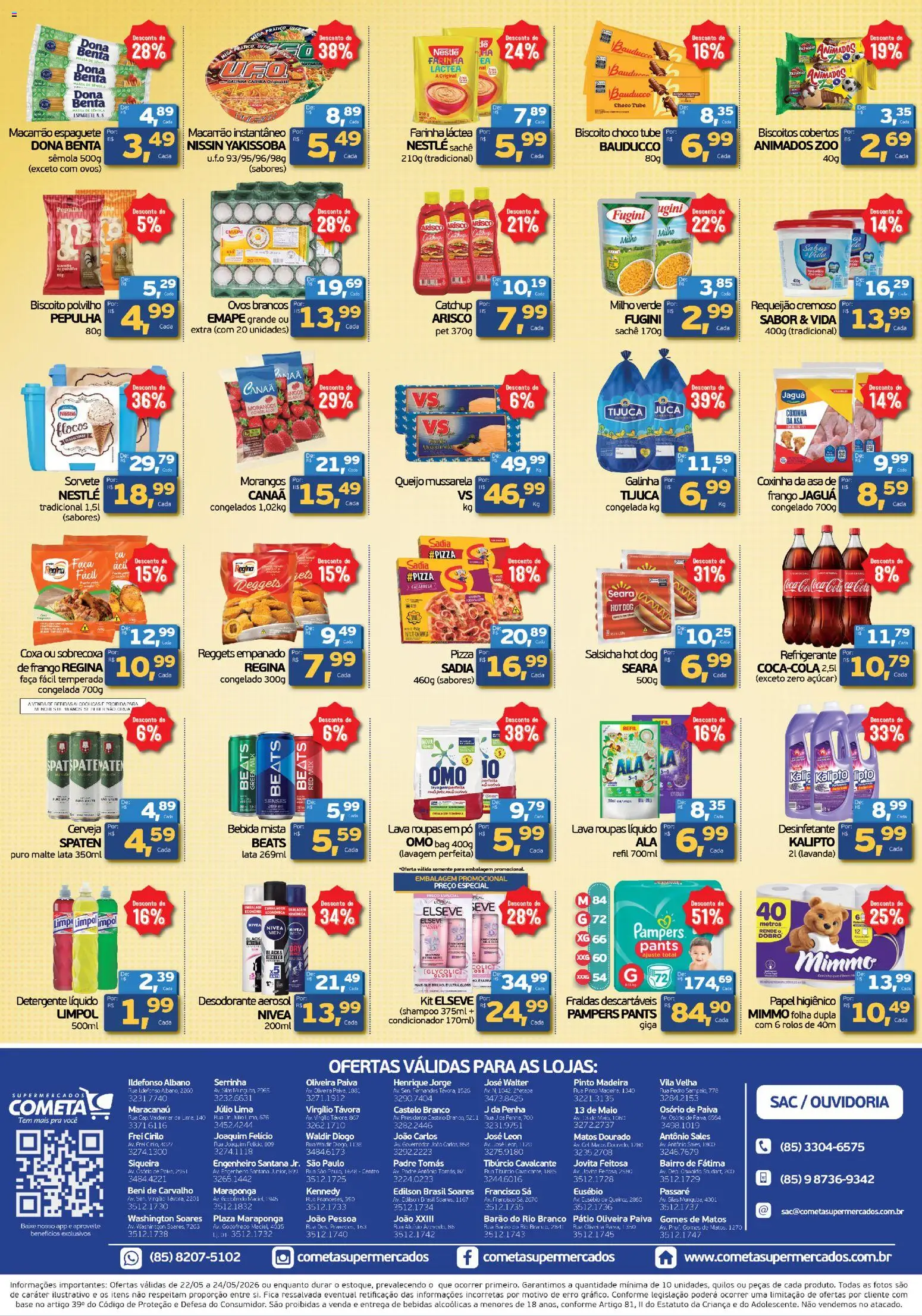 Cometa Supermercados Folheto - válido de 22.05.2026 | Página: 2 | Produtos: Pampers, Queijo, Refrigerante, Papel higiênico