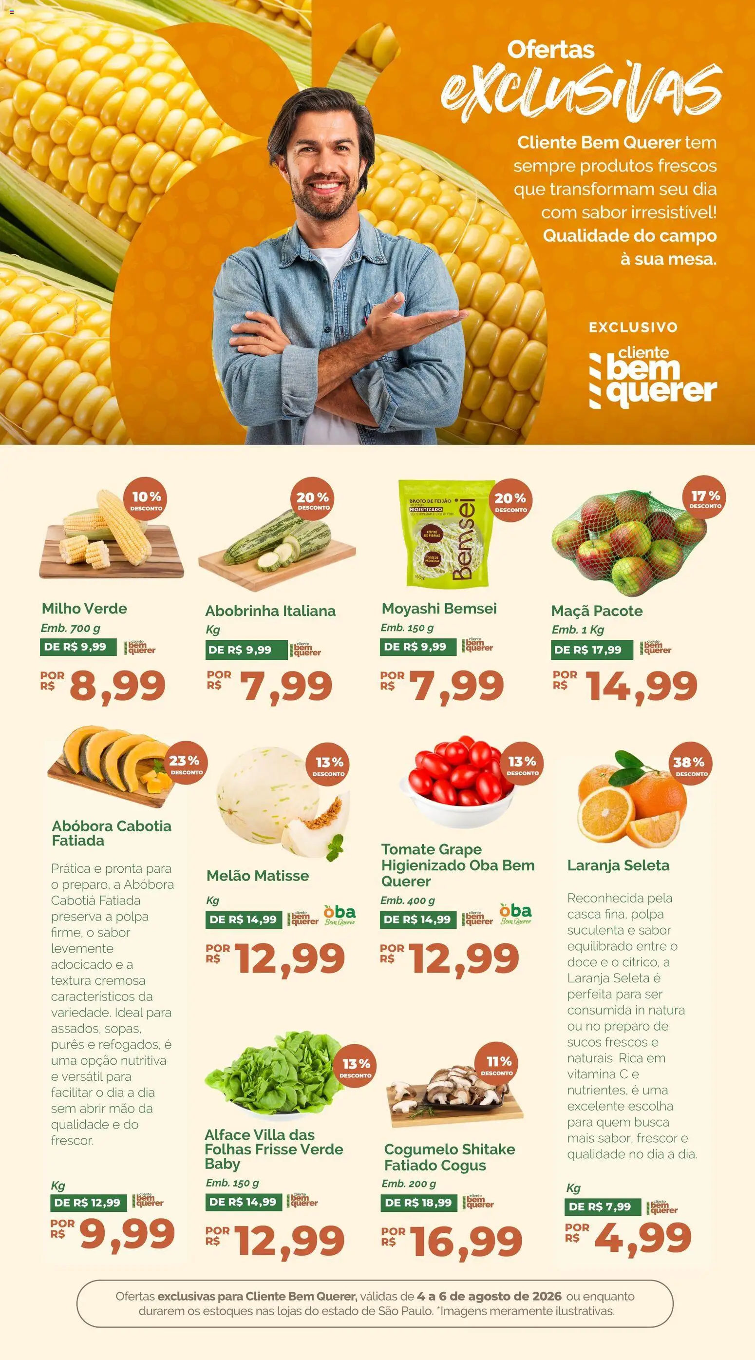 Oba Hortifruti Folheto - válido de 04/08/2026 | Página: 5 | Produtos: Abobrinha, Tomate, Feijão, Cogumelo
