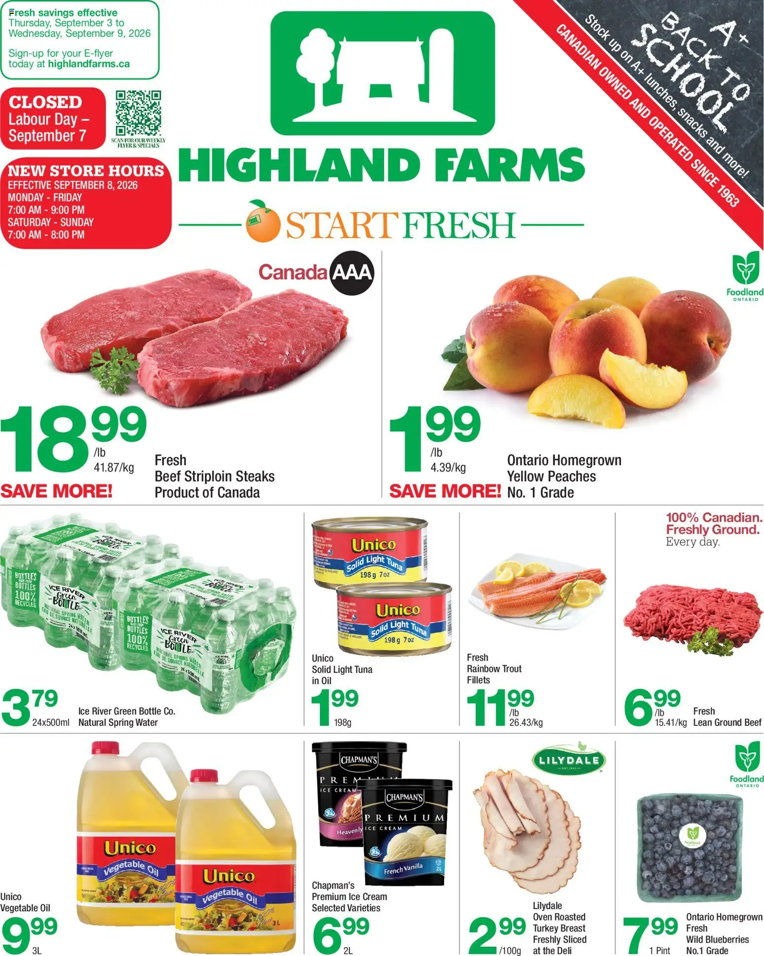 Highland Farms flyer valid from Sep 3, 2026 | Page: 1 | Products: Beef, Ice cream, Vanilla, Ice