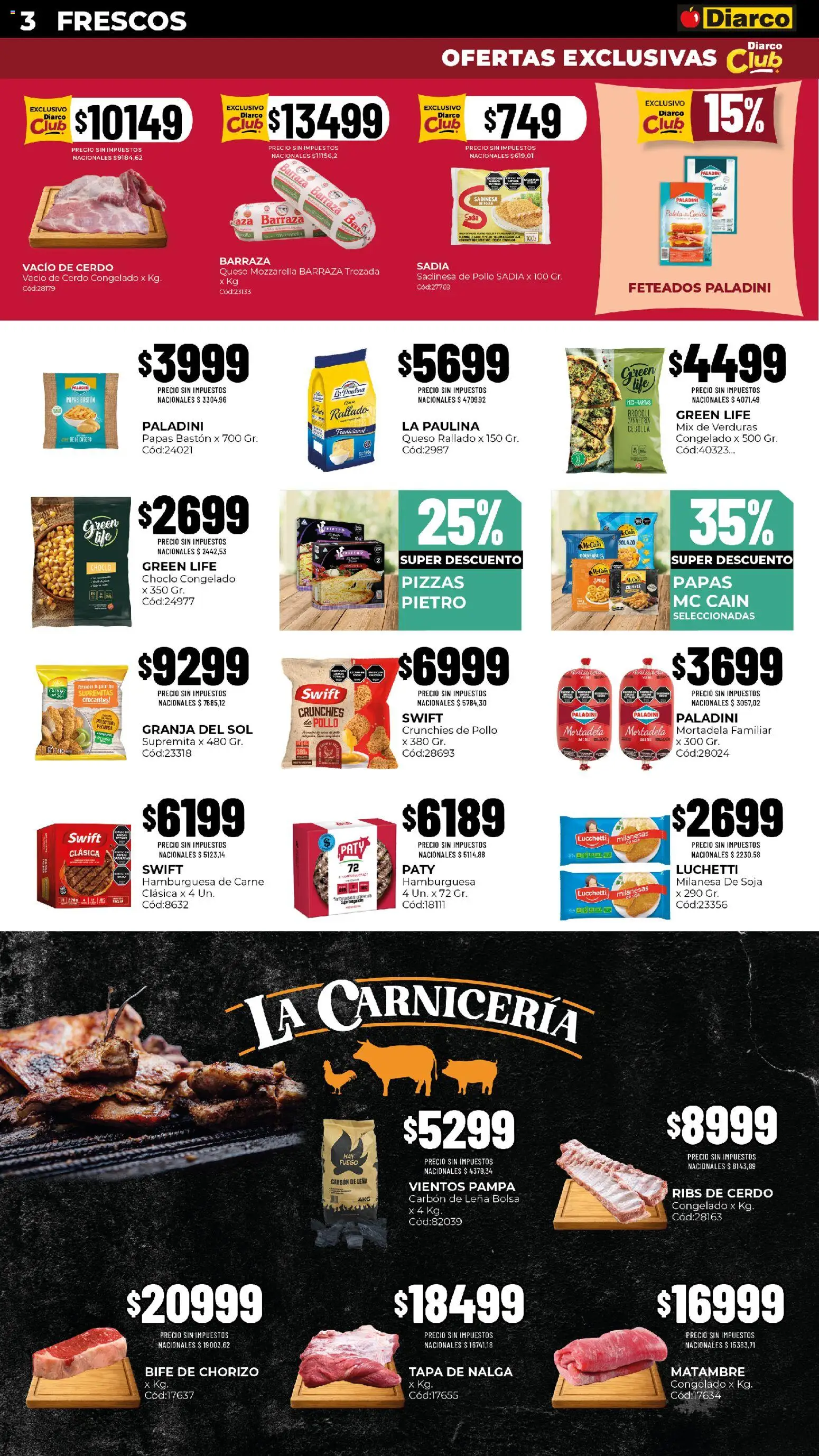 Diarco - Ofertas Pueblo Interior │ válido desde el 10/08/2026 | Página: 3 | Productos: Milanesa, Mortadela, Papas, Verduras