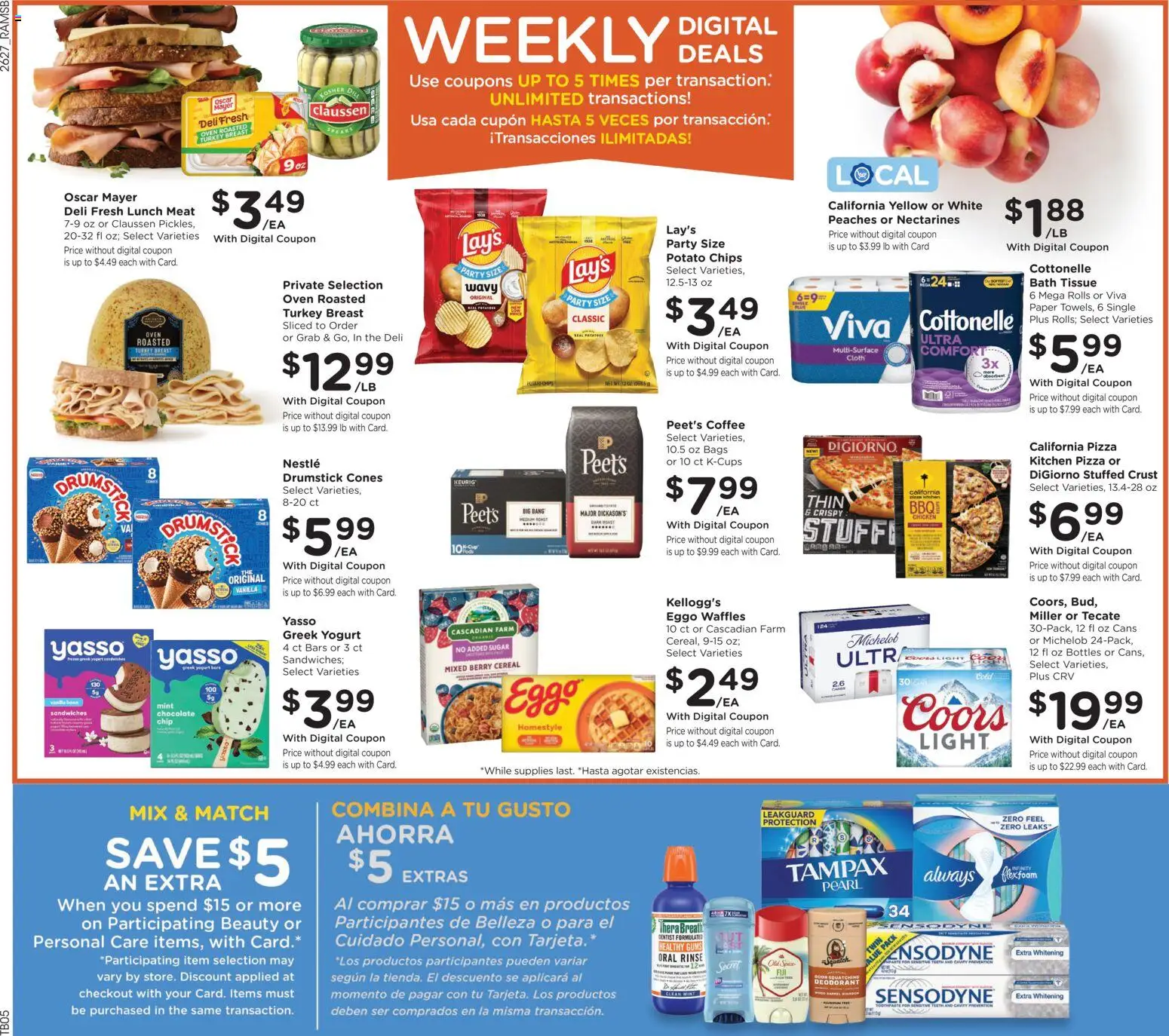 Ralphs Weekly Ad - valid from 08/05/2026 | Page: 4 | Products: Peaches, Coffee, Chocolate, Chips