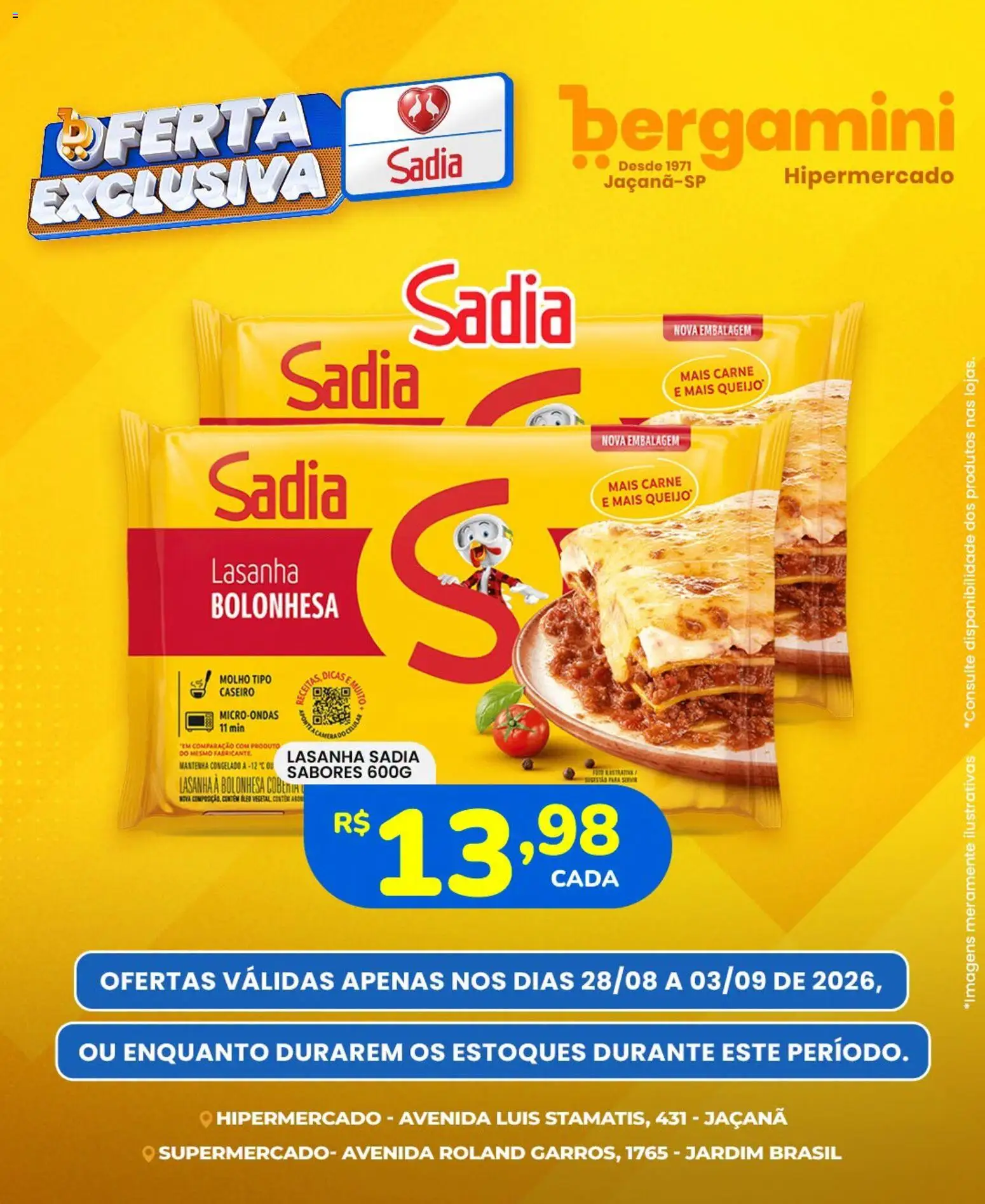 Supermercado Bergamini Folheto - válido de 28/08/2026 | Página: 3 | Produtos: Microondas, Carne, Lasanha