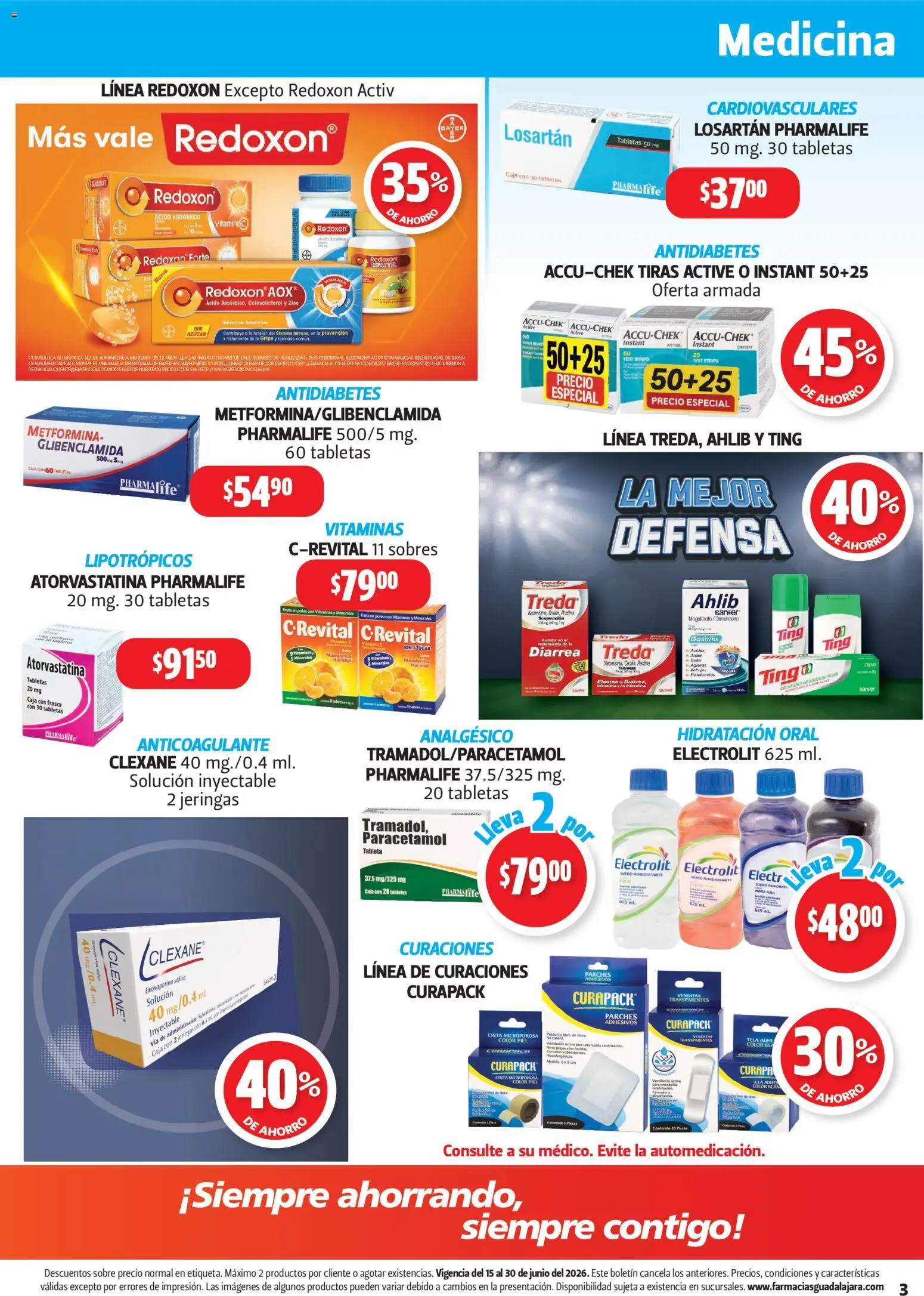Nuevas ofertas de Farmacia Guadalajara válidas en toda la República Mexicana desde el 15.06.2026. ¡Encuentra las mejores ofertas en Farmacia Guadalajara catálogo! | Página: 3 | Productos: Frasco, Vitaminas, Caja, Tableta