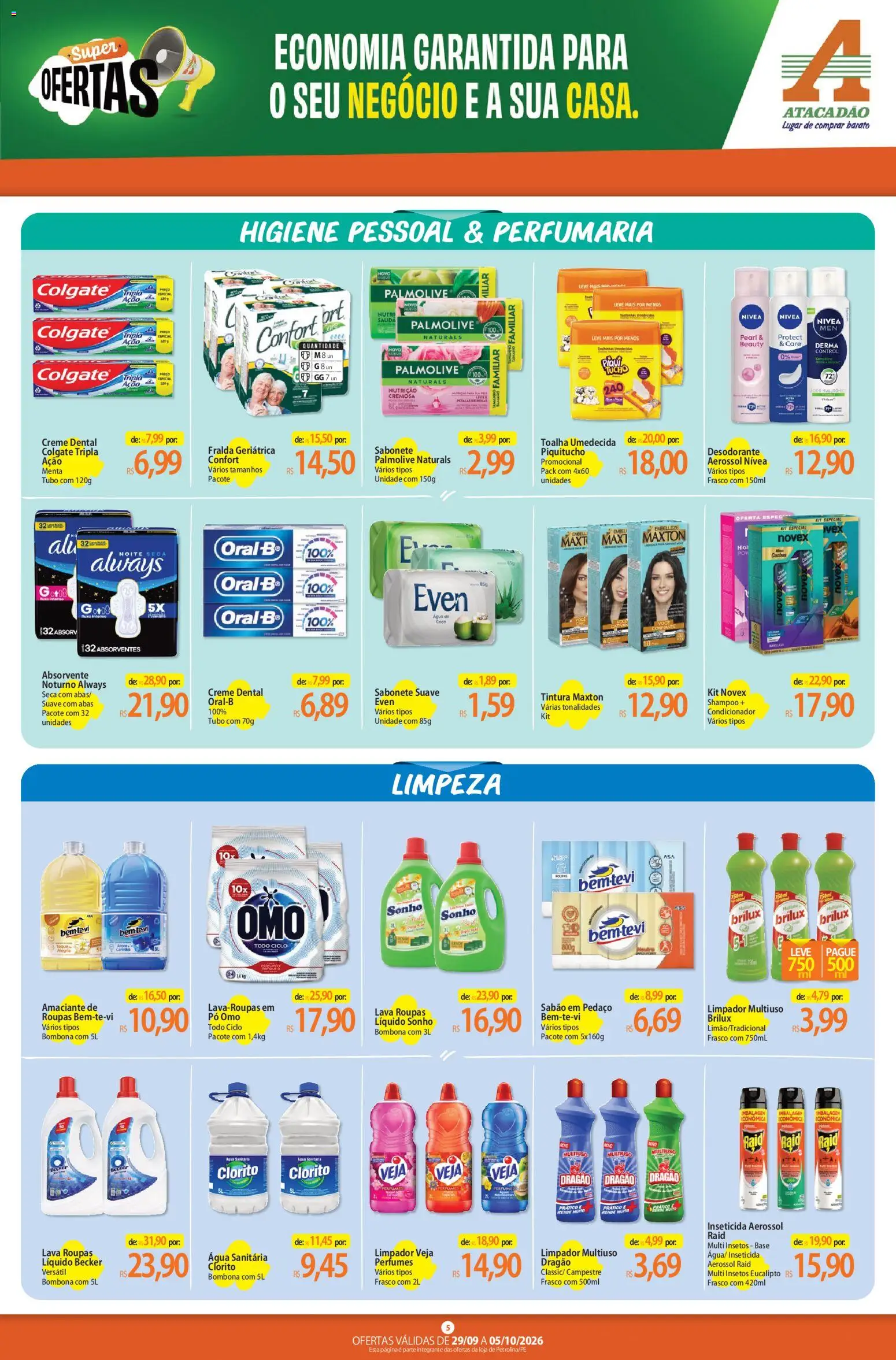 Atacadão Folheto - válido de 29/09/2026 | Página: 5 | Produtos: Shampoo, Condicionador, Sabonete, Creme dental