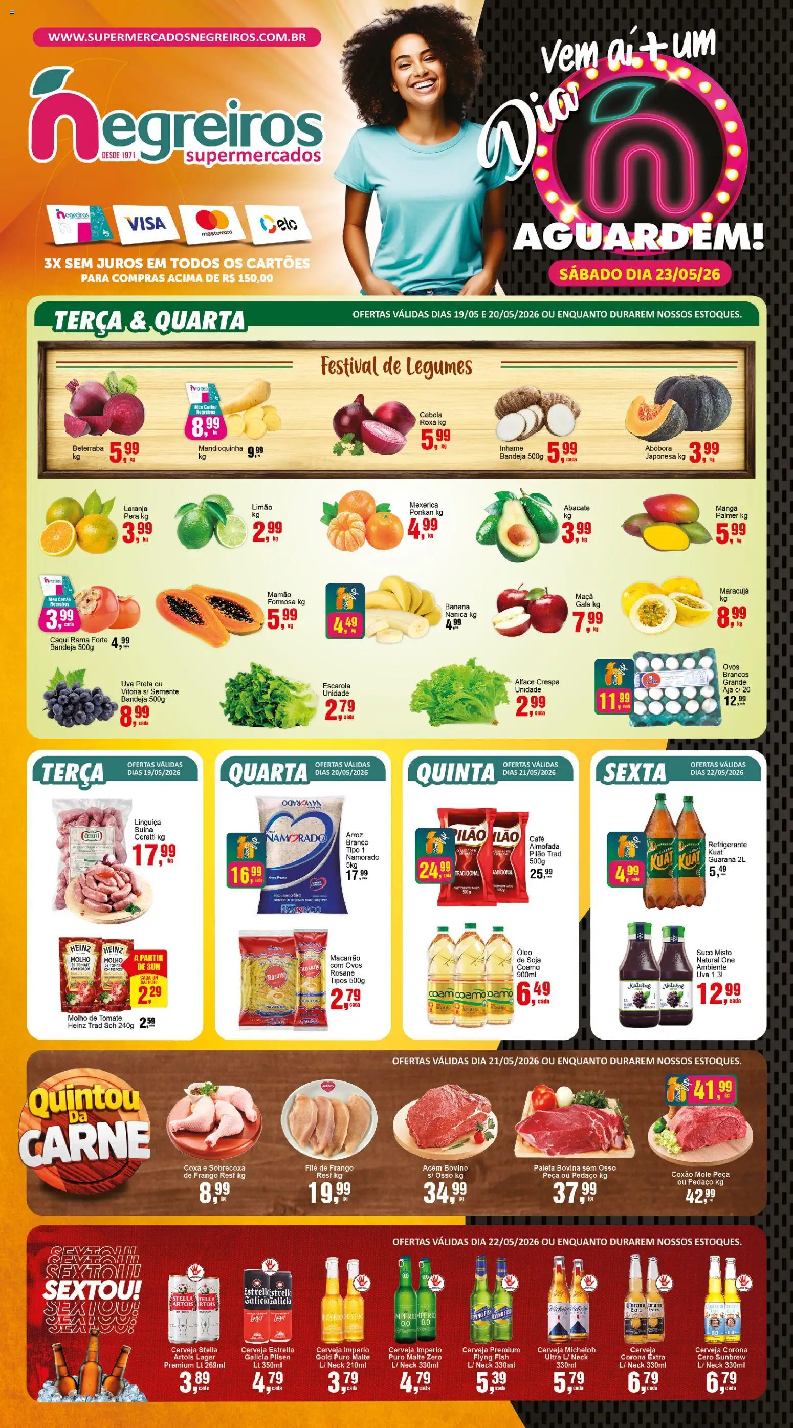 Negreiros Folheto - válido de 19.05.2026 | Página: 1 | Produtos: Guaraná, Cerveja, Carne, Refrigerante