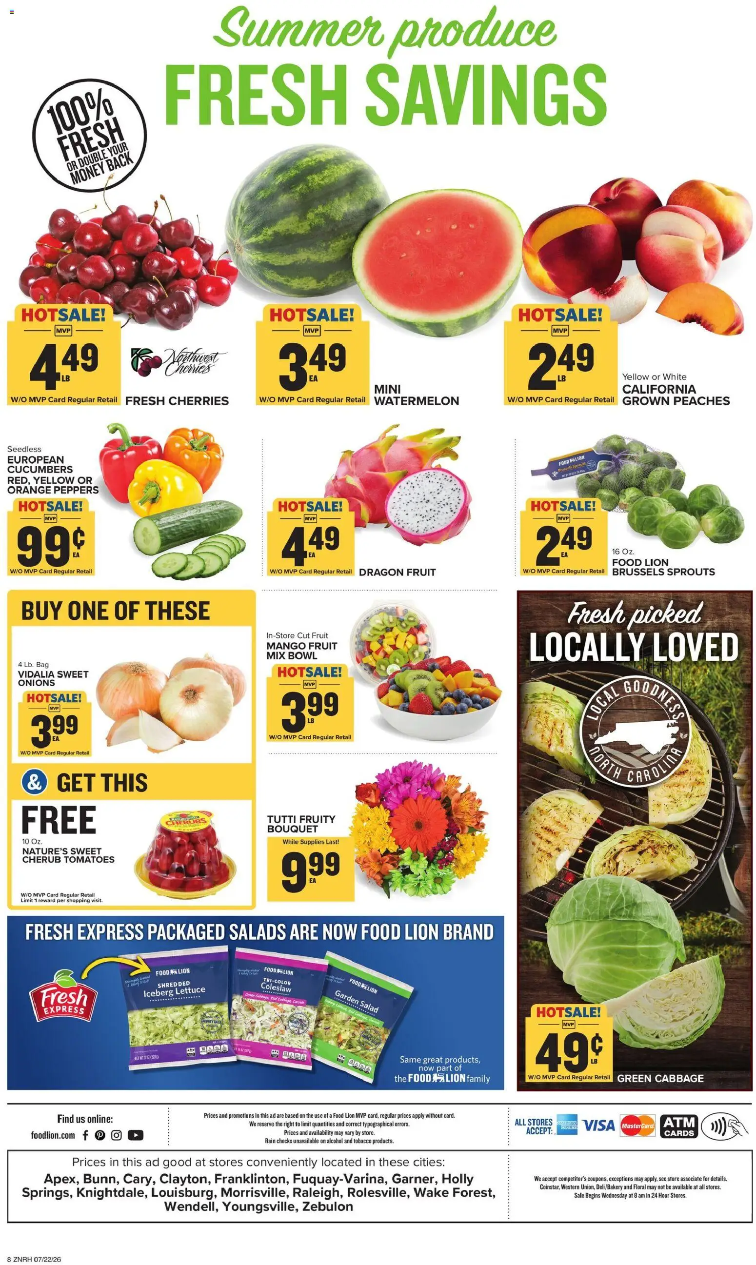 Food Lion Weekly Ad - valid from 07/22/2026 | Page: 3 | Products: Cherries, Brussels Sprouts, Cucumbers, Bag
