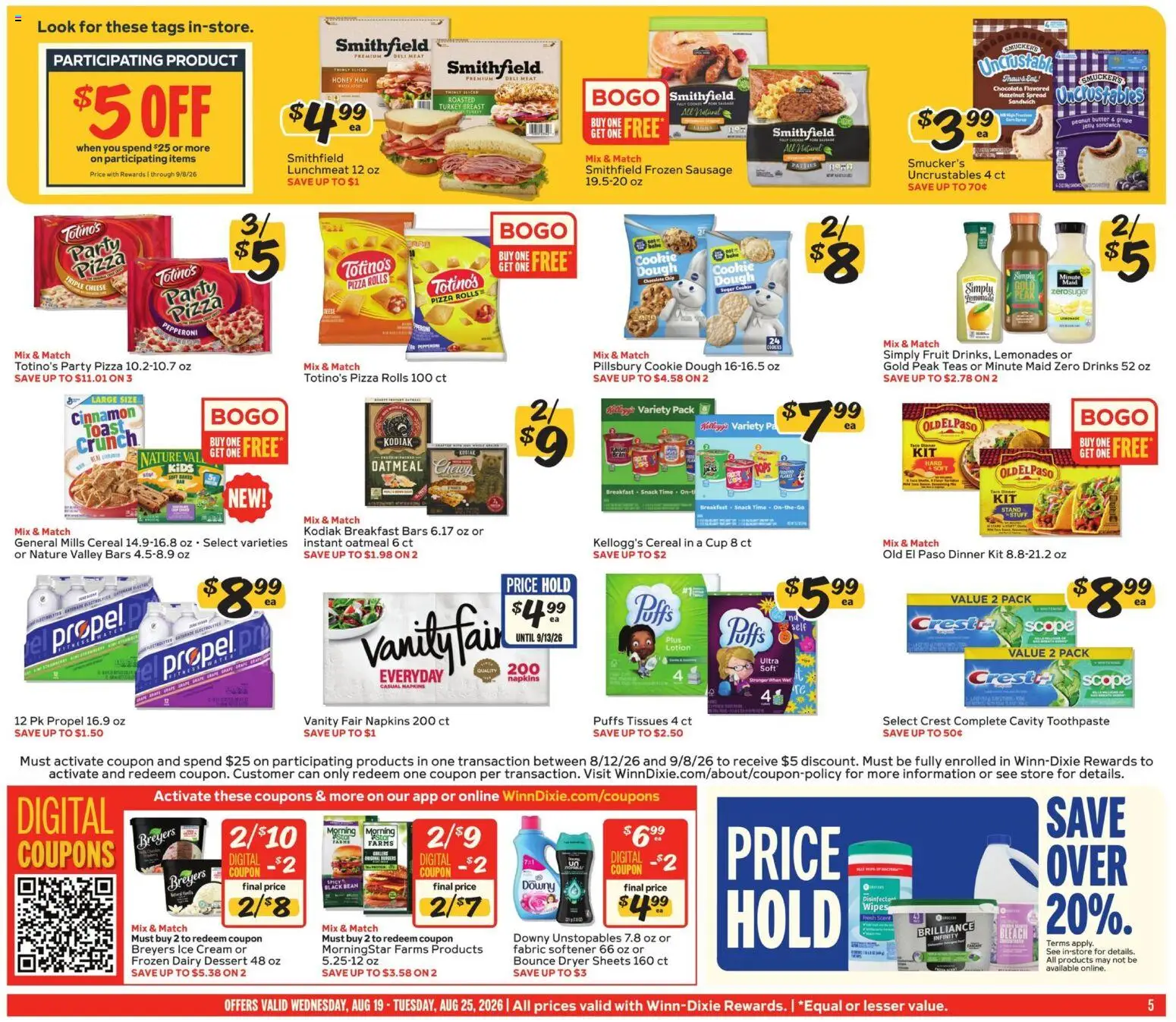 Winn Dixie Weekly Ad - valid from 08/19/2026 | Page: 5 | Products: Ham, Fabric softener, Oatmeal, Dough