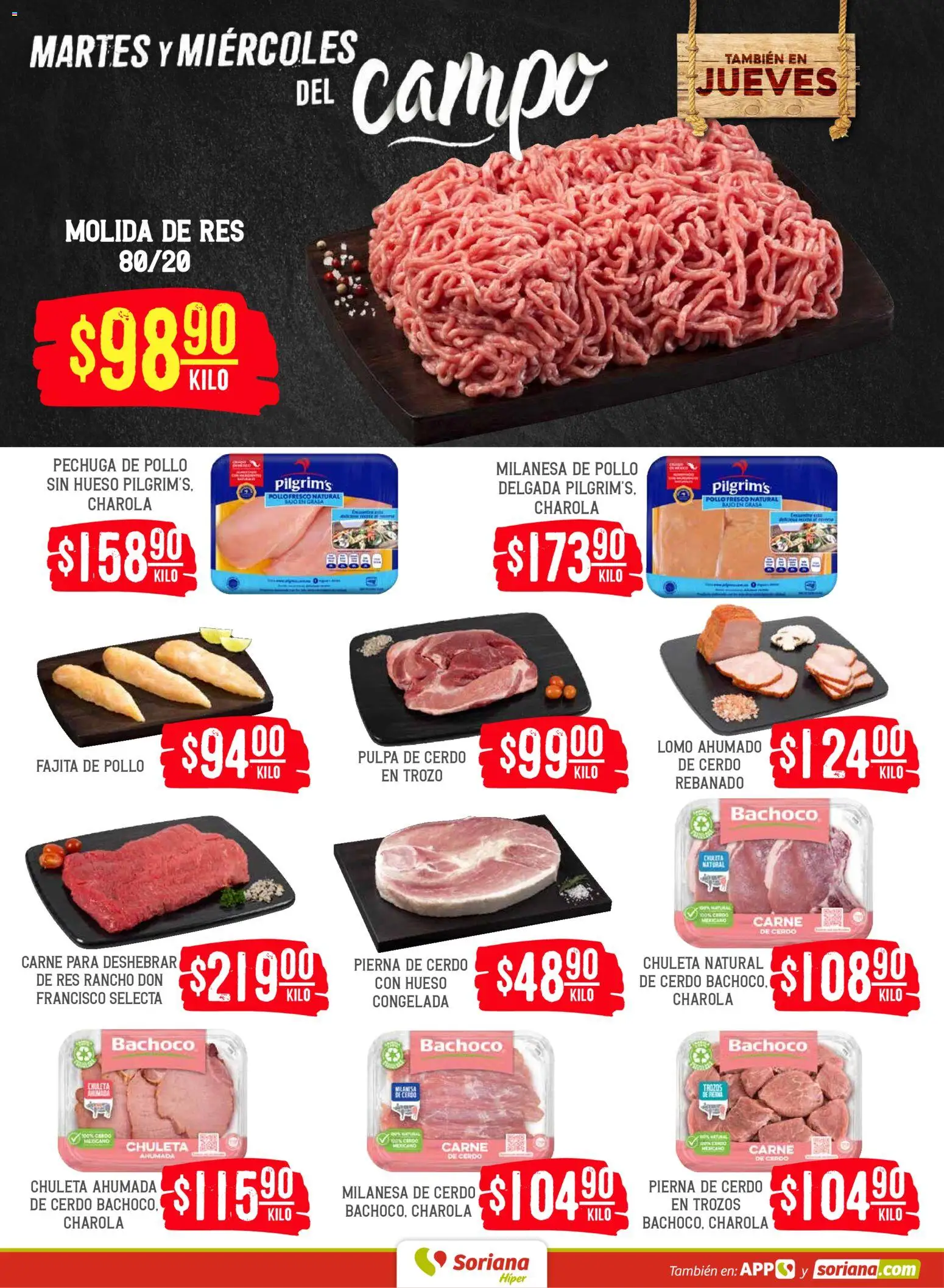 Nuevas ofertas de Soriana válidas en toda la República Mexicana desde el 12.05.2026. ¡Encuentra las mejores ofertas en Soriana Martes y Miércoles del Campo Híper: Juárez! | Página: 4 | Productos: Pollo, Milanesa, Cerdo, Res