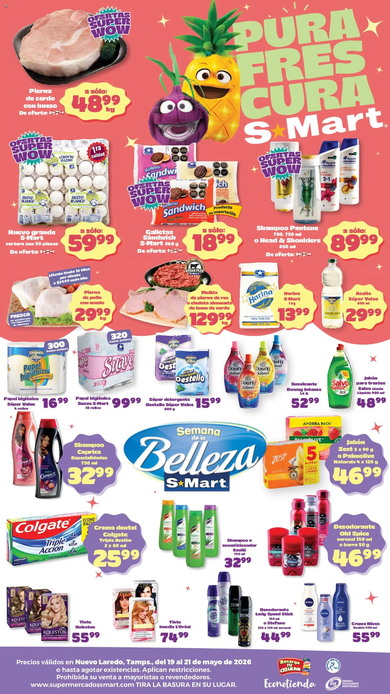 Nuevas ofertas de S-Mart válidas en toda la República Mexicana desde el 19.05.2026. ¡Encuentra las mejores ofertas en S-Mart folleto Nuevo Laredo! | Página: 2 | Productos: Desodorante, Detergente, Harina, Suavizante