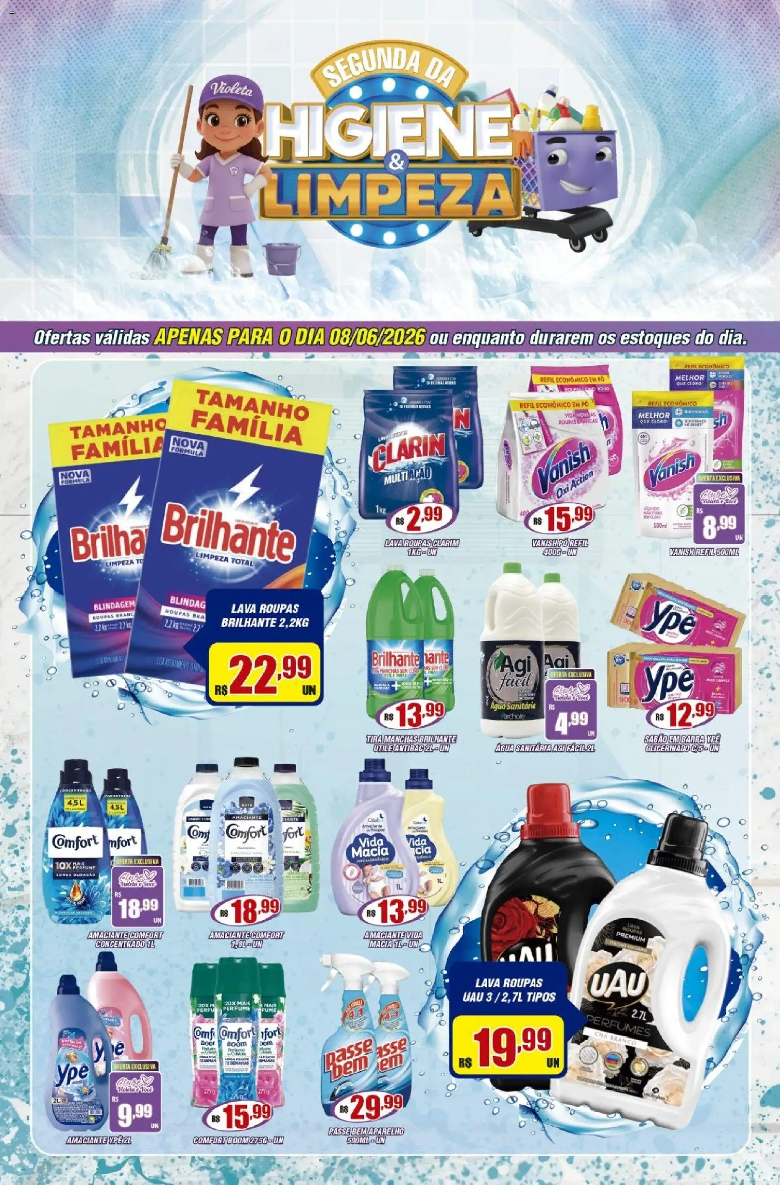Violeta Supermercados Folheto - válido de 08.06.2026 | Página: 1 | Produtos: Perfume, Sabão, Roupas, Vanish