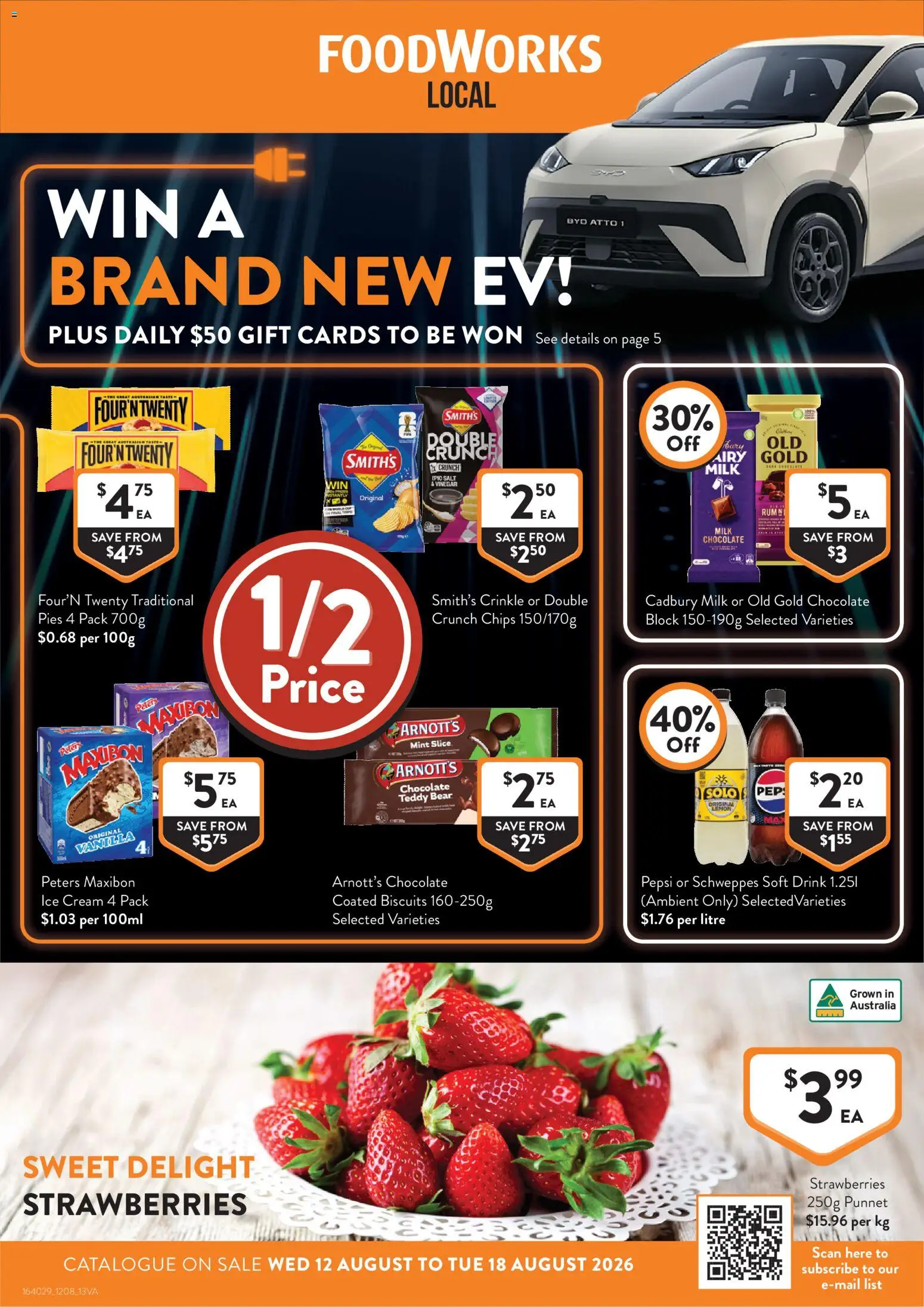 Foodworks catalogue - valid from 12/08/2026 | Page: 1 | Products: Chocolate, Strawberries, Ice, Pies