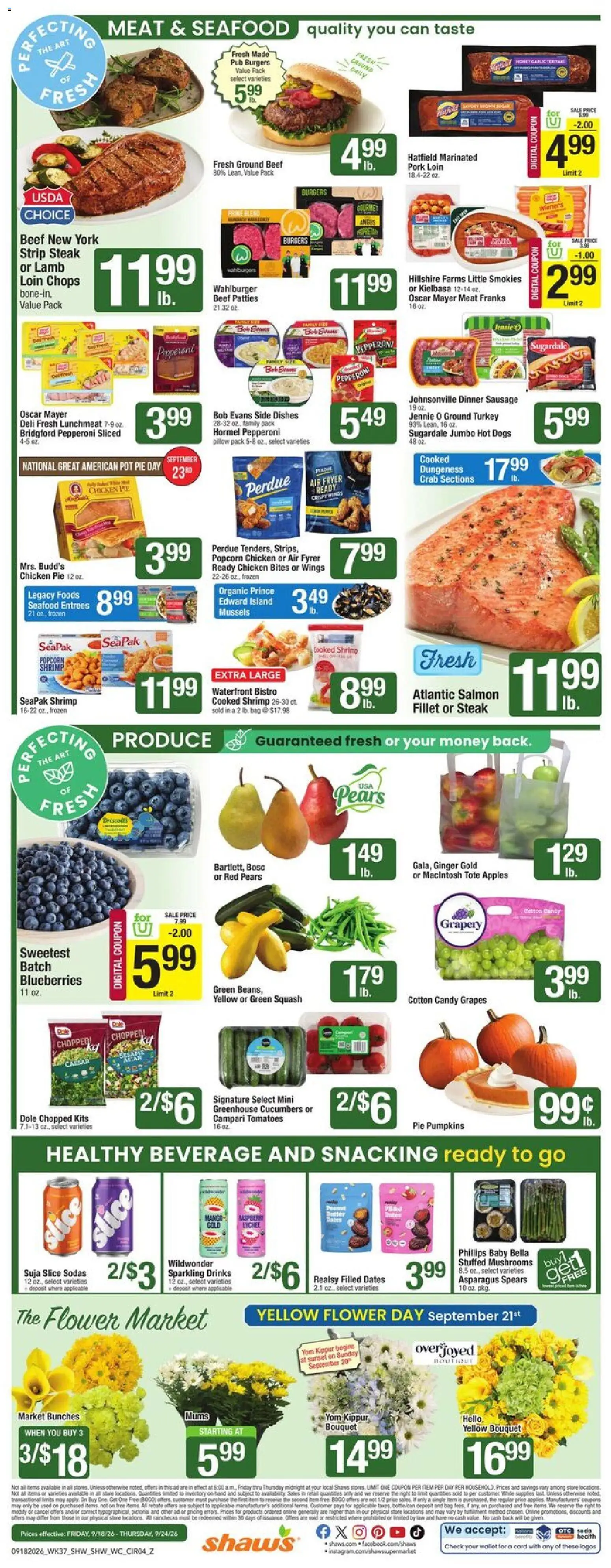 Shaw's Weekly Ad - valid from 09/18/2026 | Page: 4 | Products: Pillow, Asparagus, Pork, Sausage