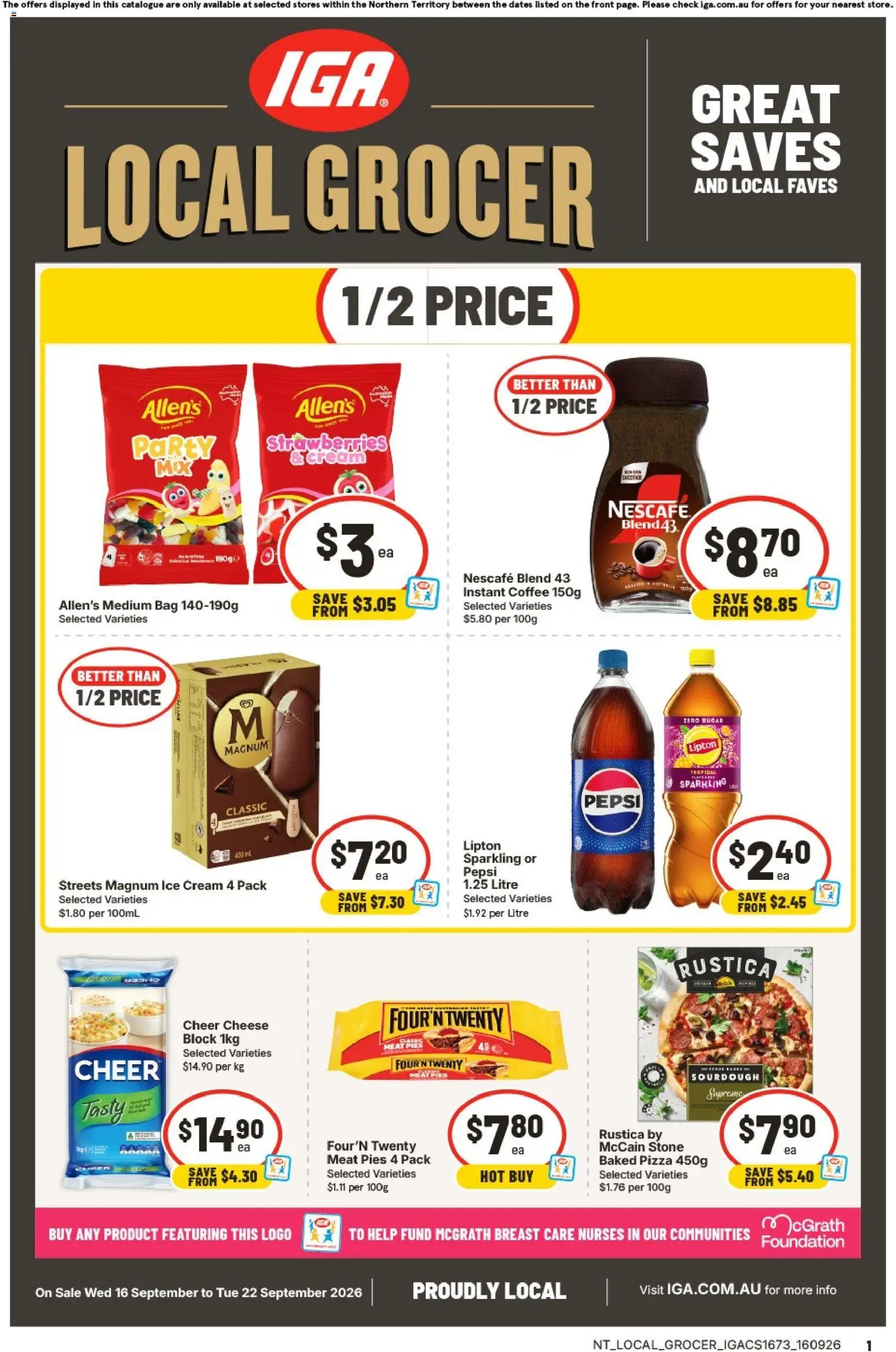 IGA catalogue - valid from 16/09/2026 | Page: 1 | Products: Pizza, Strawberries, Pepsi, Ice cream