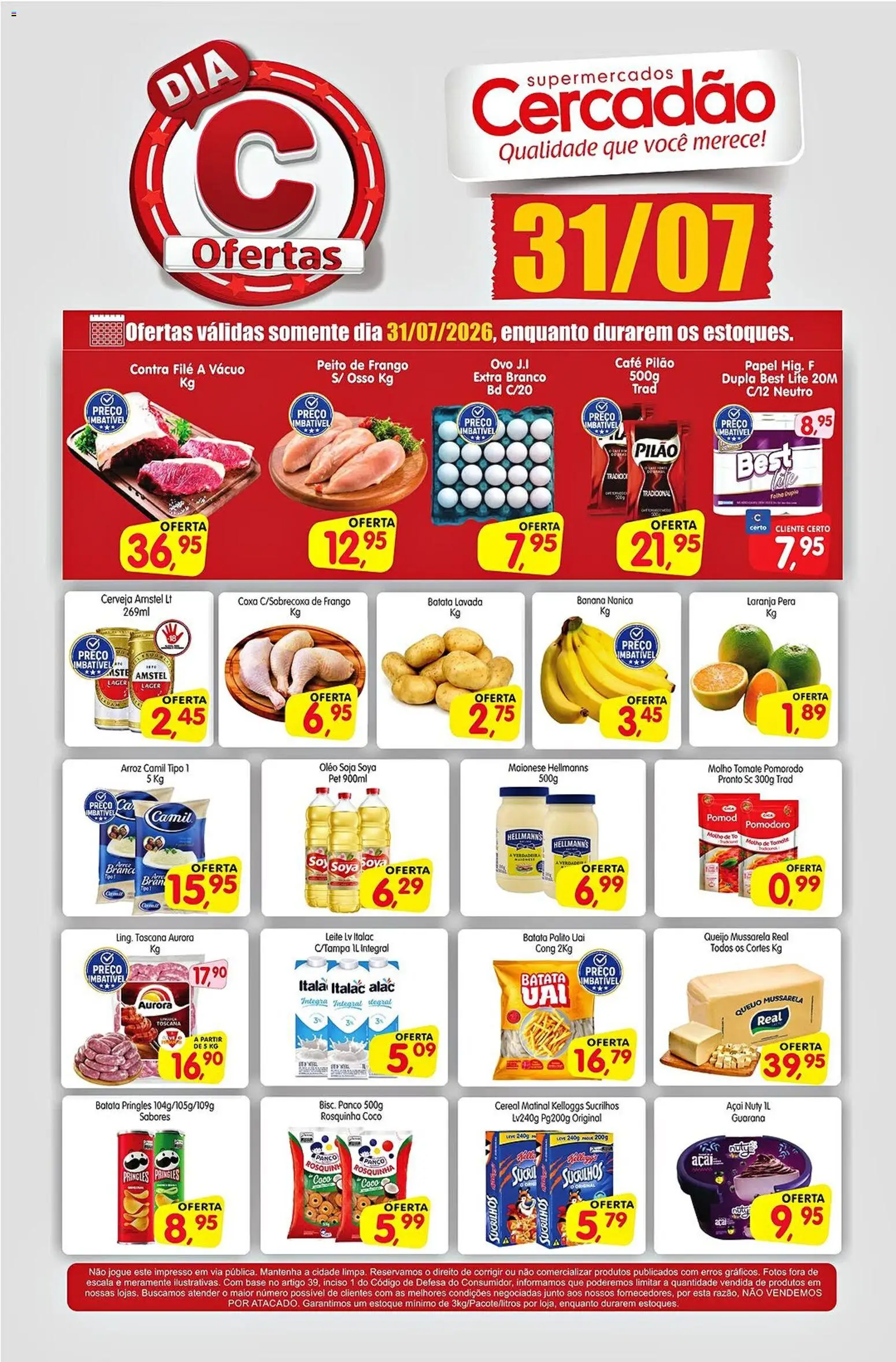 Cercadão Folheto - válido de 31/07/2026 | Página: 1 | Produtos: Pera, Leite, Rosquinha, Açaí