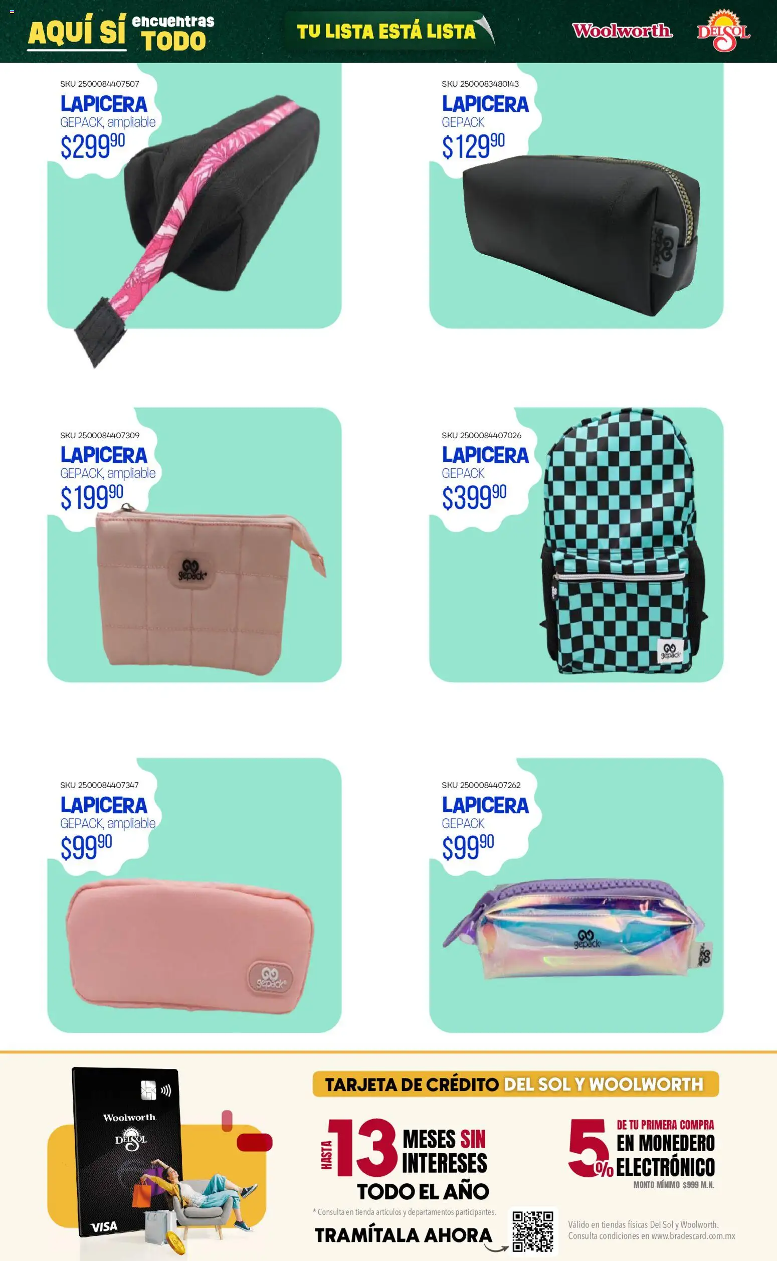 Nuevas ofertas de Del Sol y Woolworth válidas en toda la República Mexicana desde el 25/06/2026. ¡Encuentra las mejores ofertas en Del Sol y Woolworth catálogo Back To School! | Página: 57 | Productos: Monedero