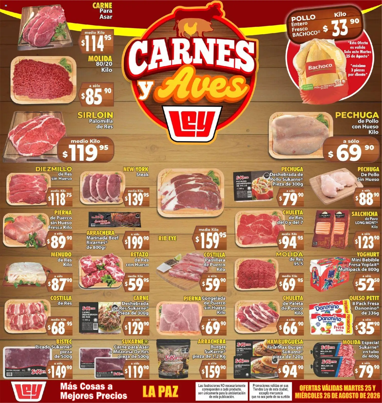 Nuevas ofertas de Casa Ley válidas en toda la República Mexicana desde el 25/08/2026. ¡Encuentra las mejores ofertas en Casa Ley folleto Carnes y Aves! | Página: 1 | Productos: Pollo, Steak, Hamburguesa, Carne