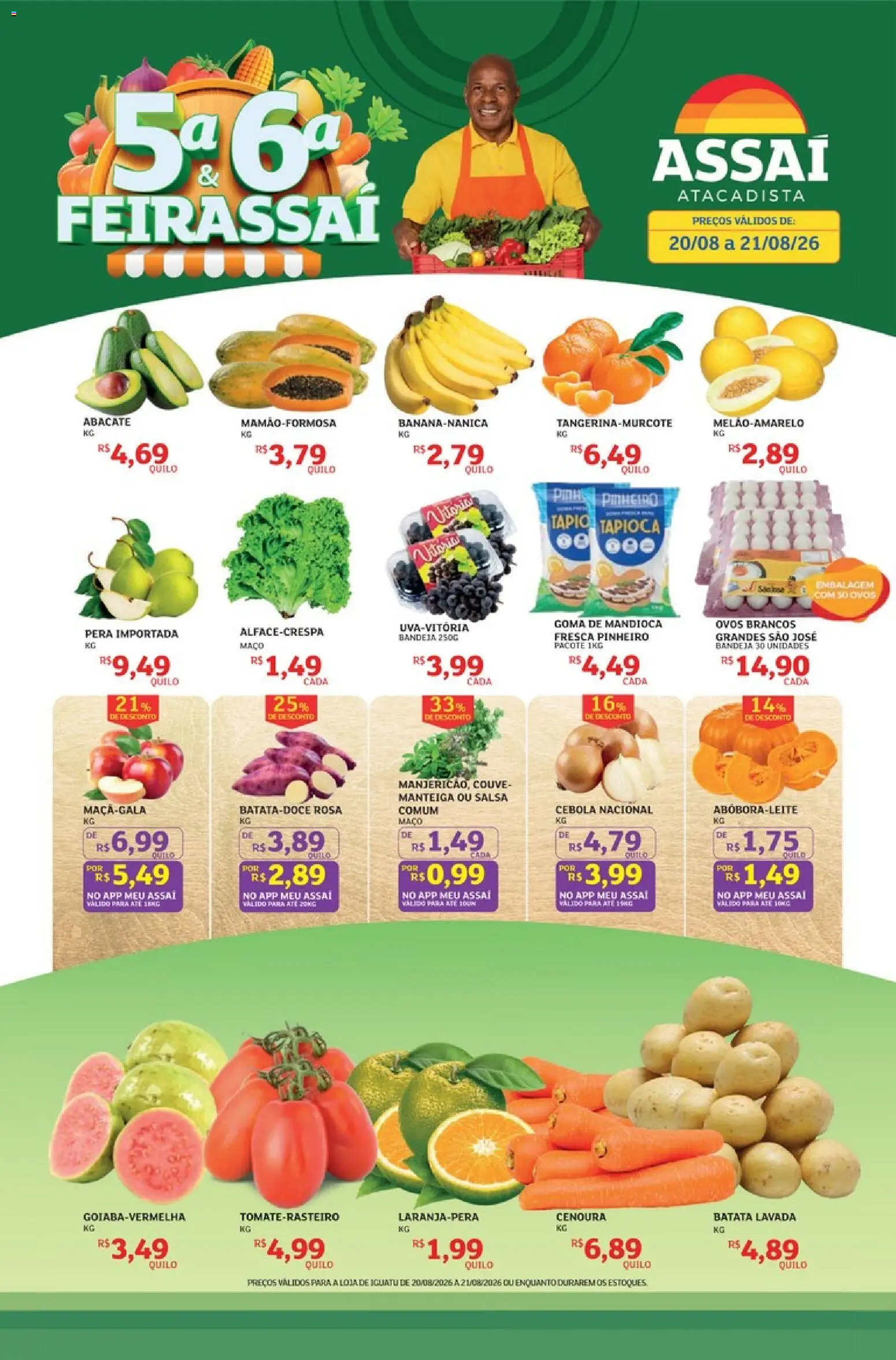 Assaí Atacadista Folheto - válido de 20/08/2026 | Página: 1 | Produtos: Pera, Salsa, Tapioca, Manteiga