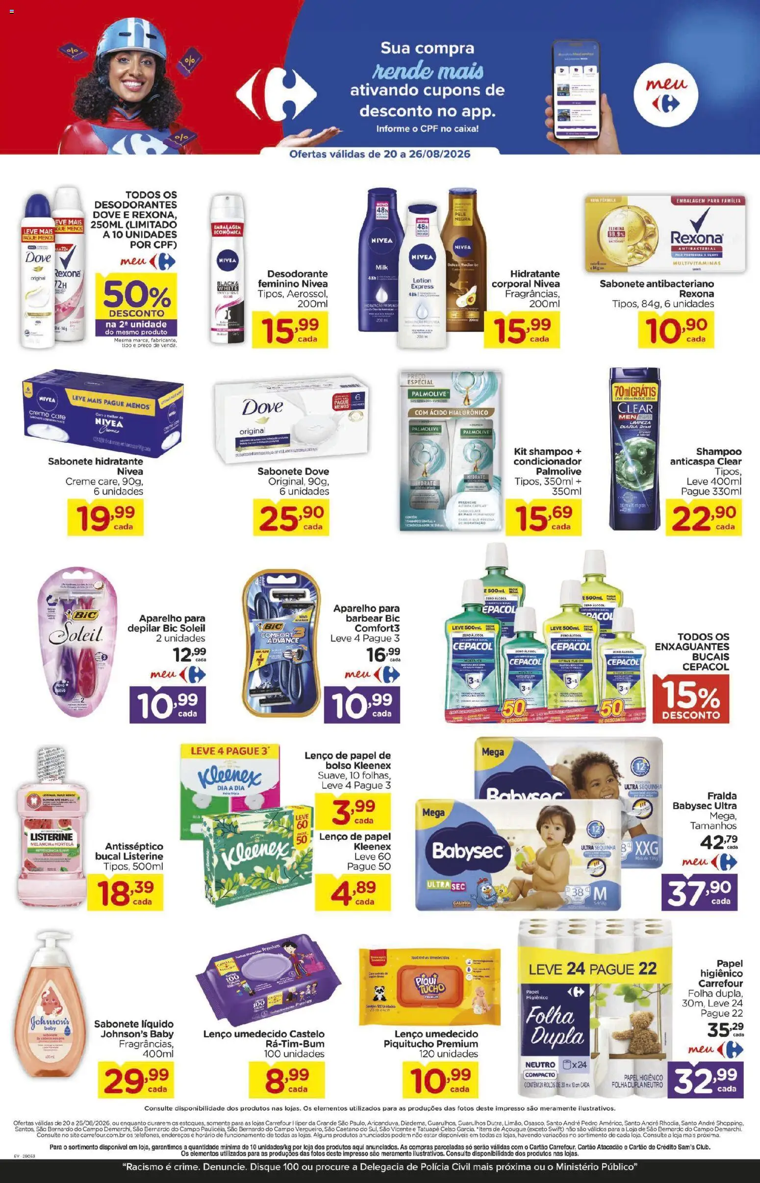 Carrefour Folheto - válido de 20/08/2026 | Página: 6 | Produtos: Hortelã, Lenço, Listerine, Sabonete líquido