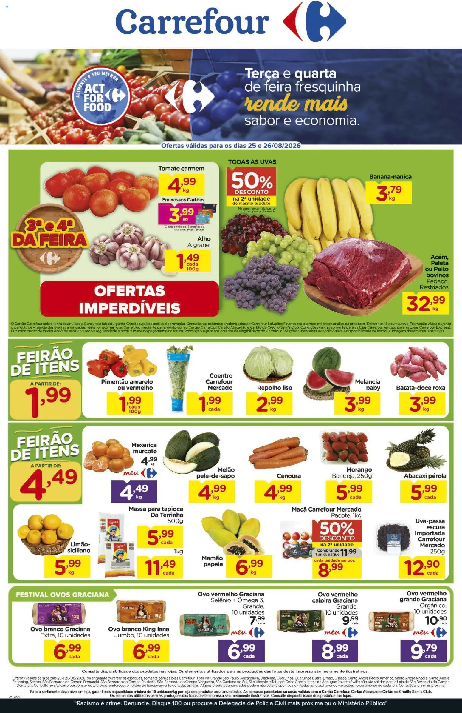 Carrefour Folheto - válido de 25/08/2026 | Página: 1 | Produtos: Melancia, Tomate, Abacaxi, Massa