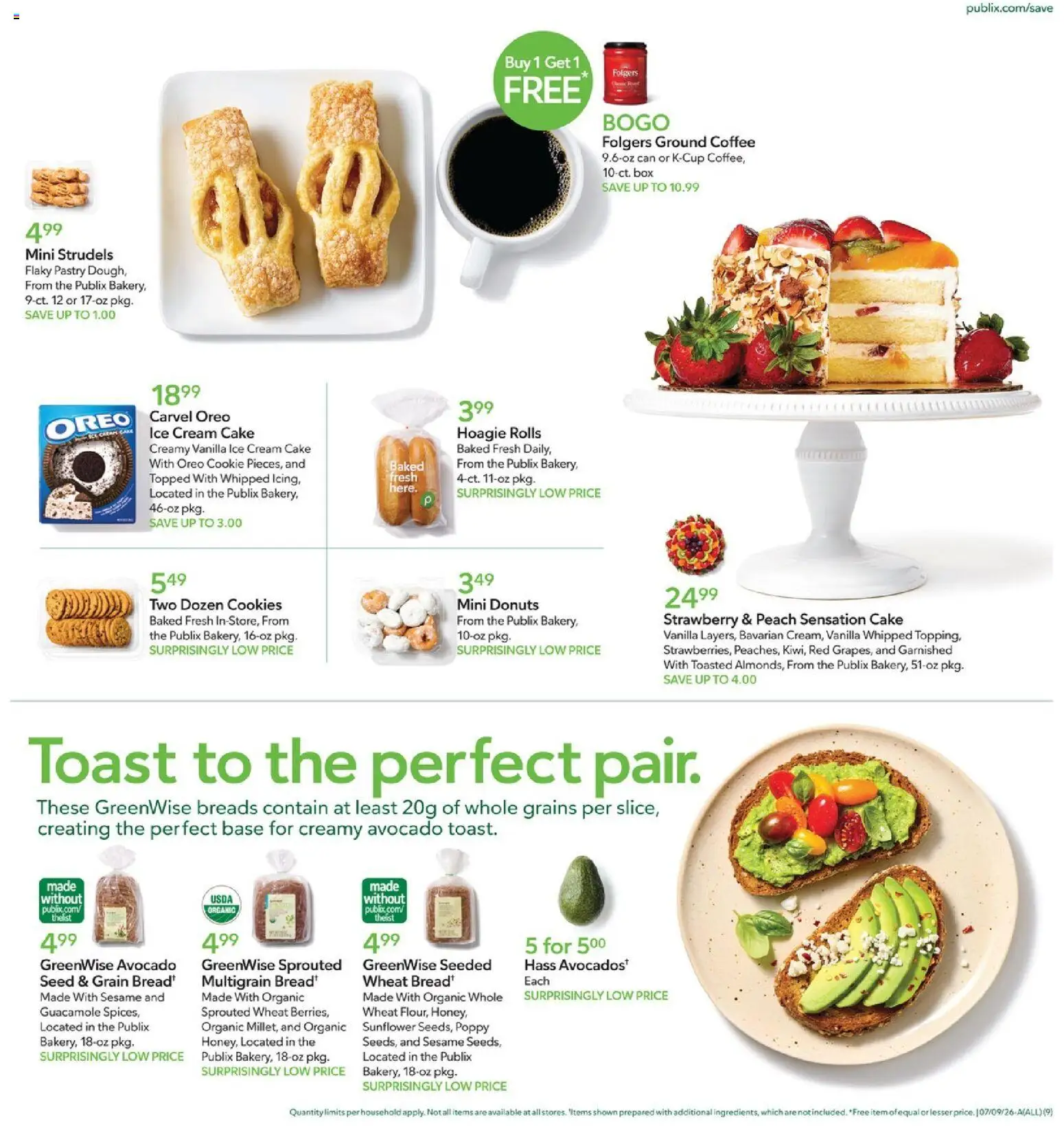 Publix Weekly Ad - valid from 07/08/2026 | Page: 9 | Products: Oreo ice cream, Ice cream, Avocado, Cake