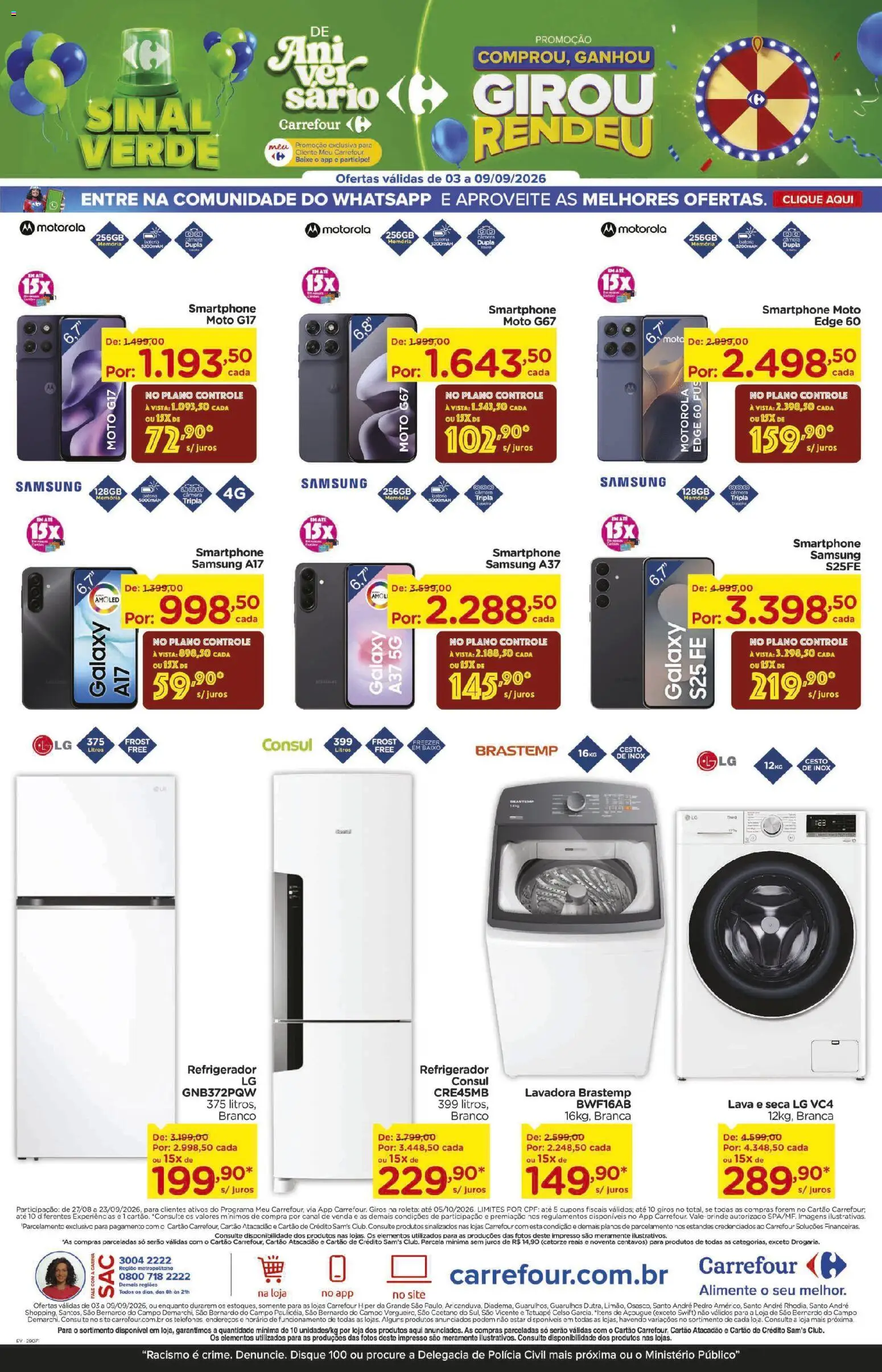 Carrefour Folheto - válido de 03/09/2026 | Página: 21 | Produtos: Refrigerador, Freezer, Smartphone, Câmera