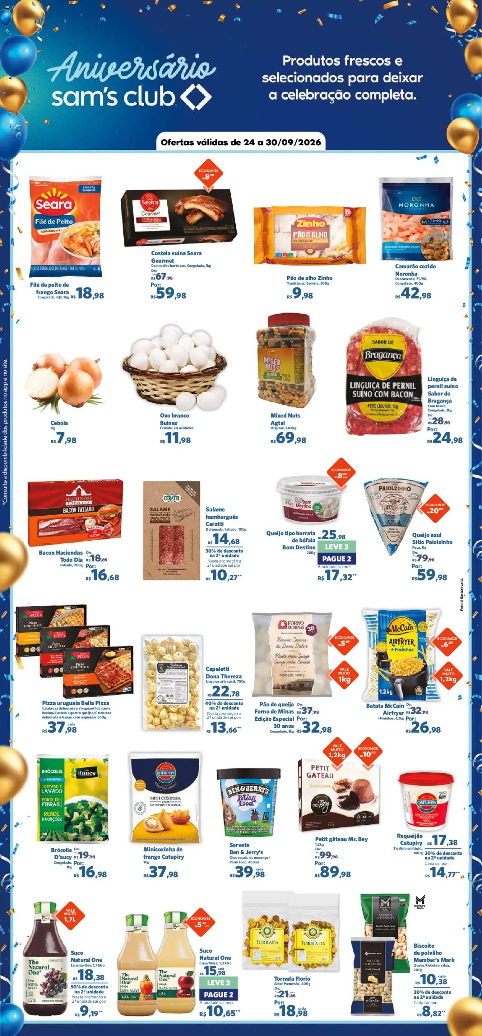 Sam's Club Folheto - válido de 24/09/2026 | Página: 3 | Produtos: Queijo, Pizza, Carne, Pernil suíno
