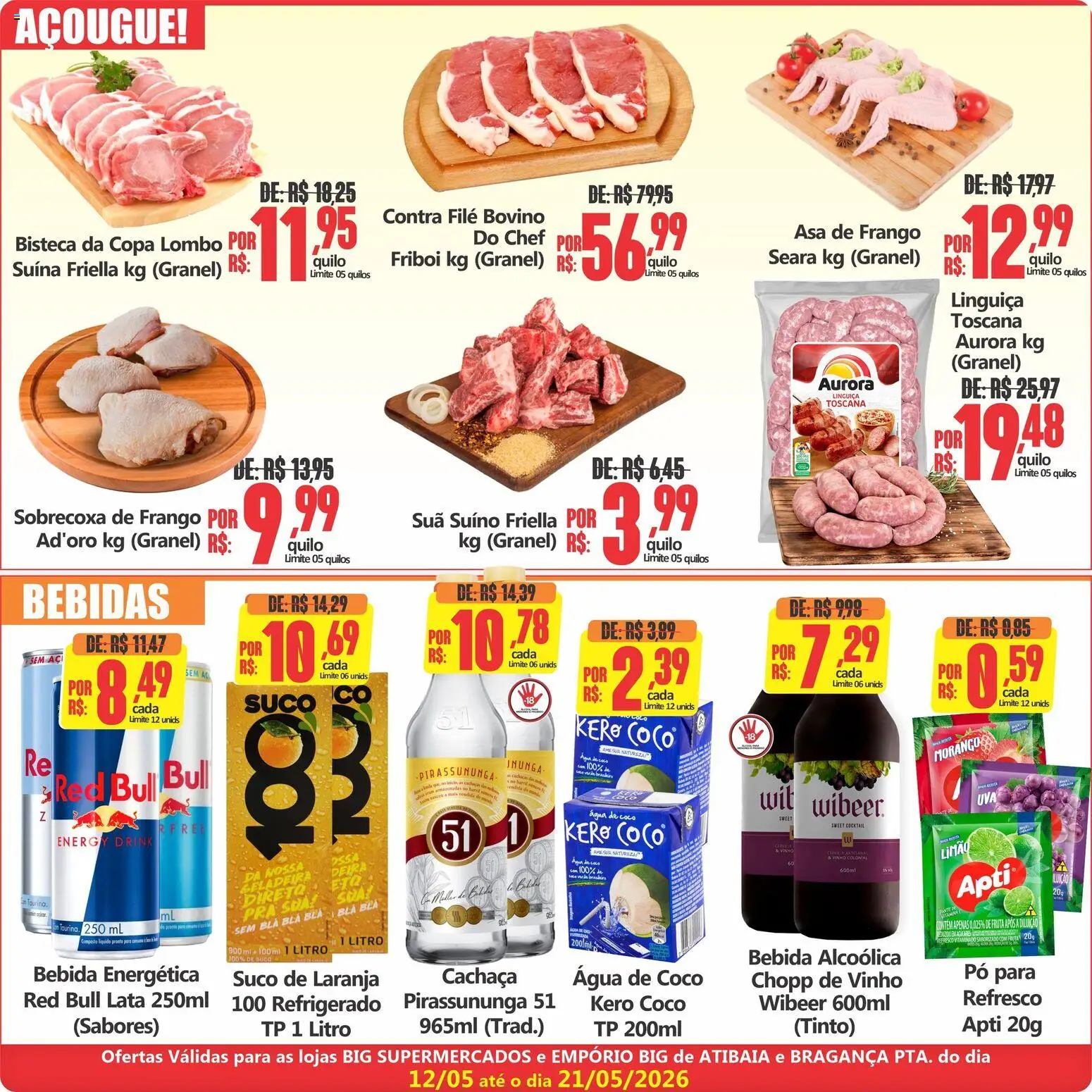 Big Supermercados Folheto - válido de 12.05.2026 | Página: 3 | Produtos: Água de coco, Linguiça, Contra filé, Asa de frango