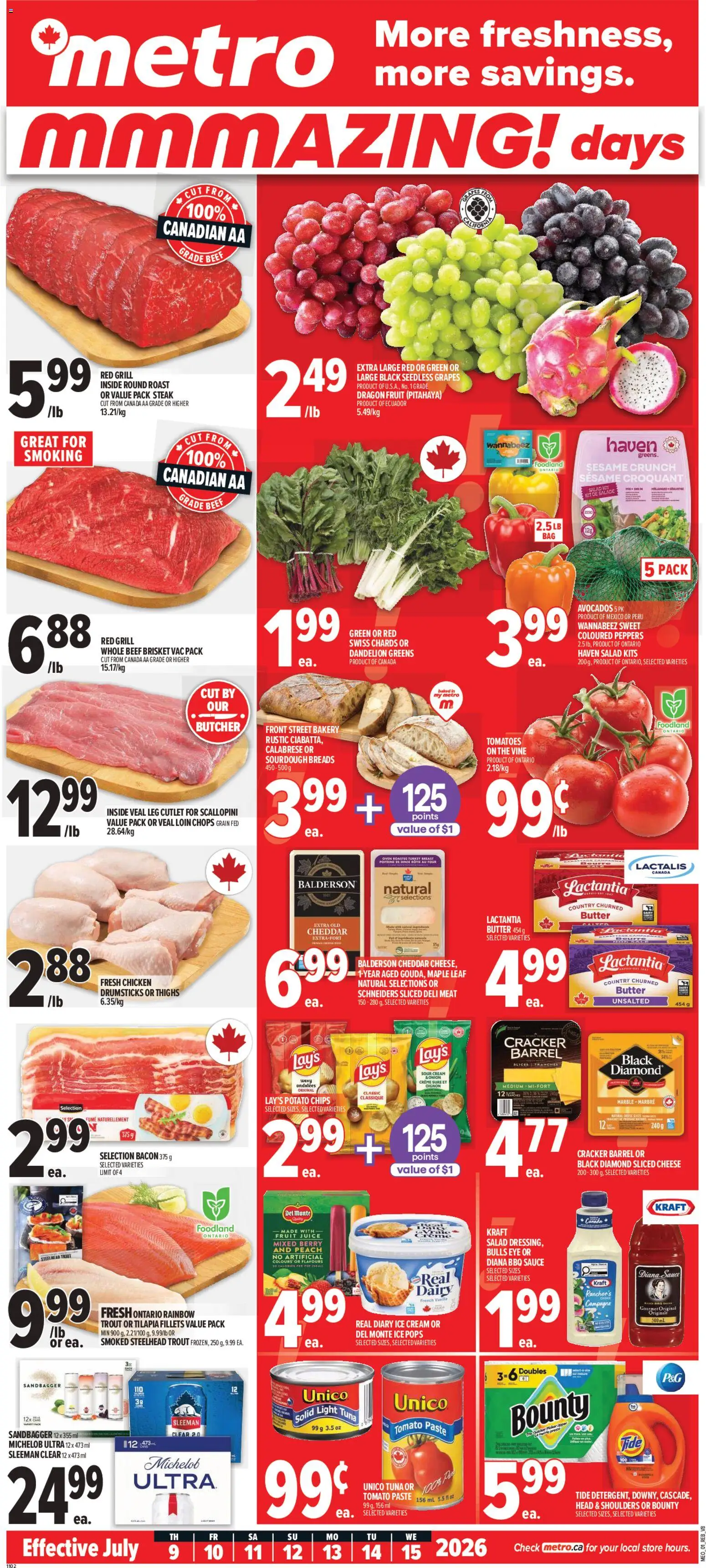 Metro flyer valid from Jul 9, 2026 | Page: 1 | Products: Beef, Ice cream, Oven, Butter