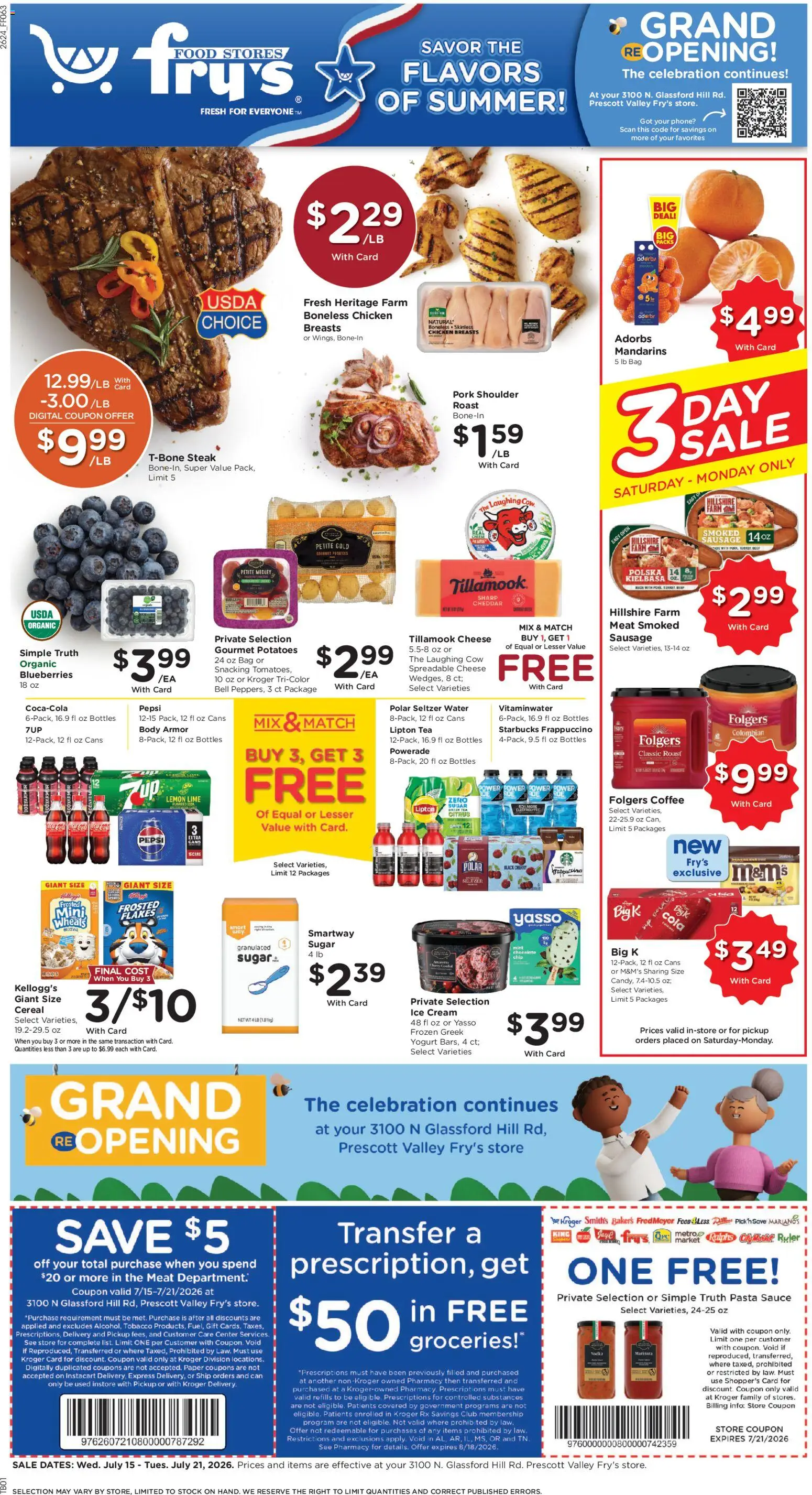 Fry's Food Weekly Ad - valid from 07/15/2026 | Page: 1 | Products: Chicken, Yogurt, Ice, Phone