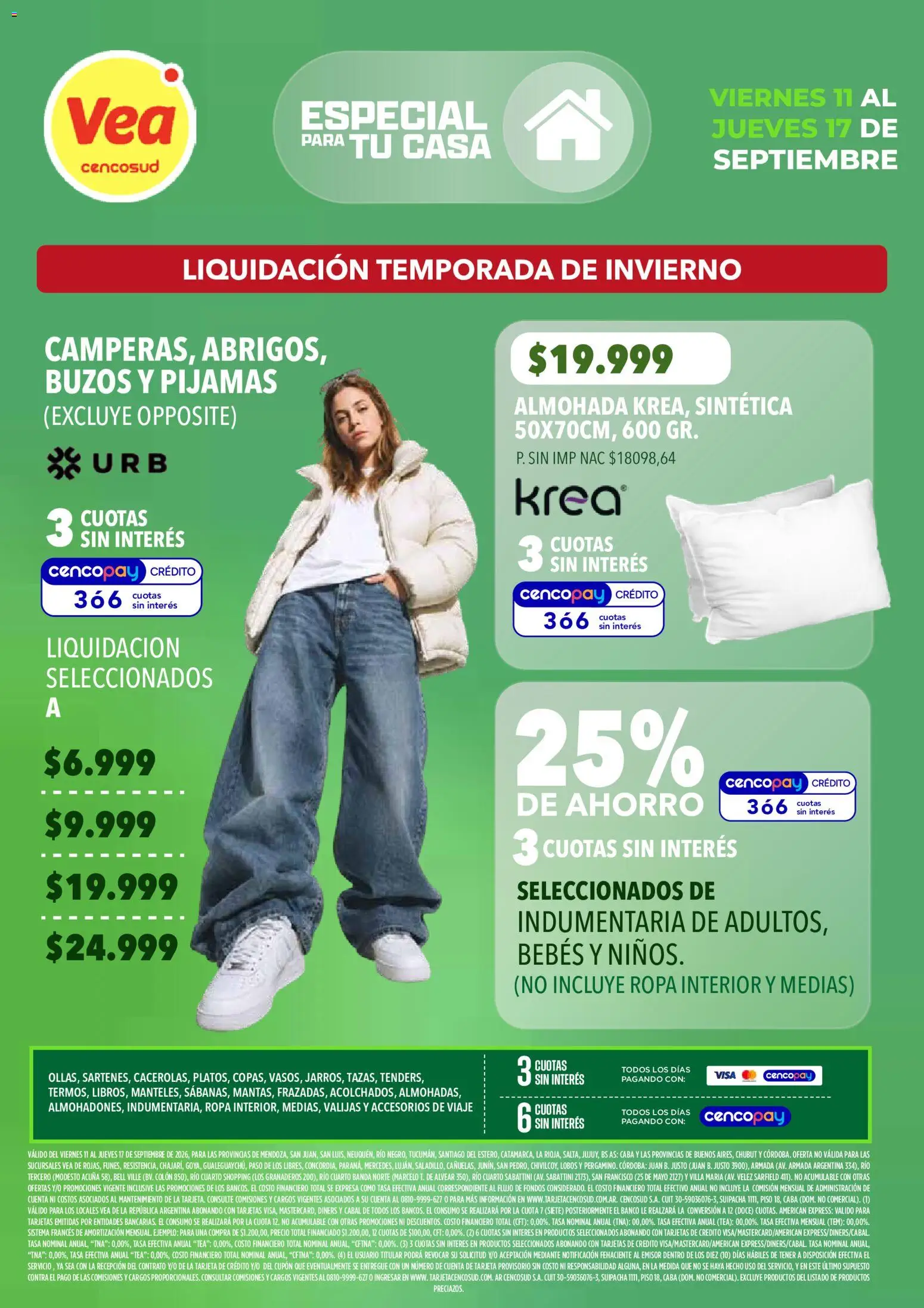 Vea - Especial para tu casa │ válido desde el 11/09/2026 | Página: 8 | Productos: Almohada, Ropa, Ropa interior, Medias