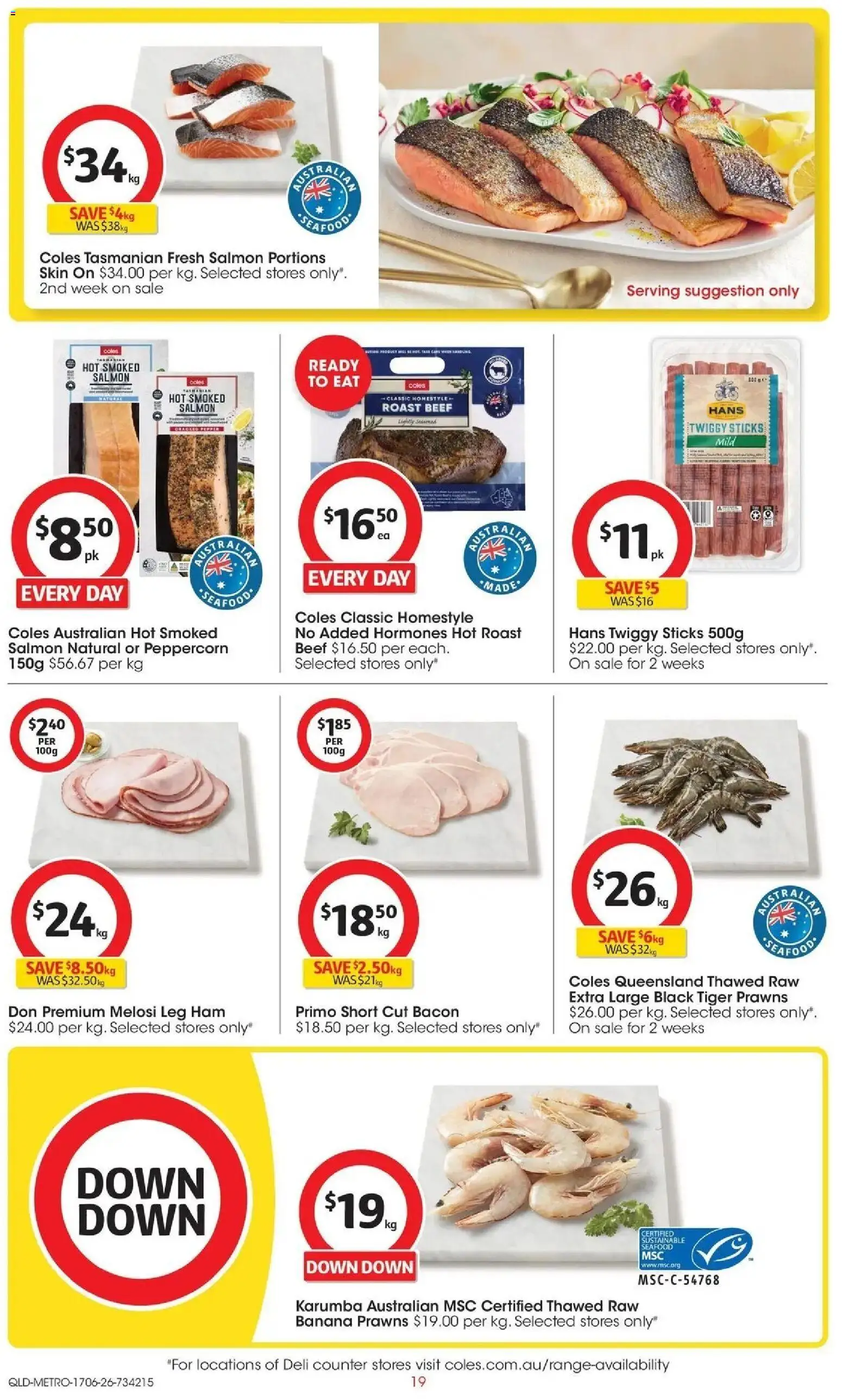 Coles catalogue - valid from 16.06.2026 | Page: 19 | Products: Prawns, Salmon, Sustainable, Seafood