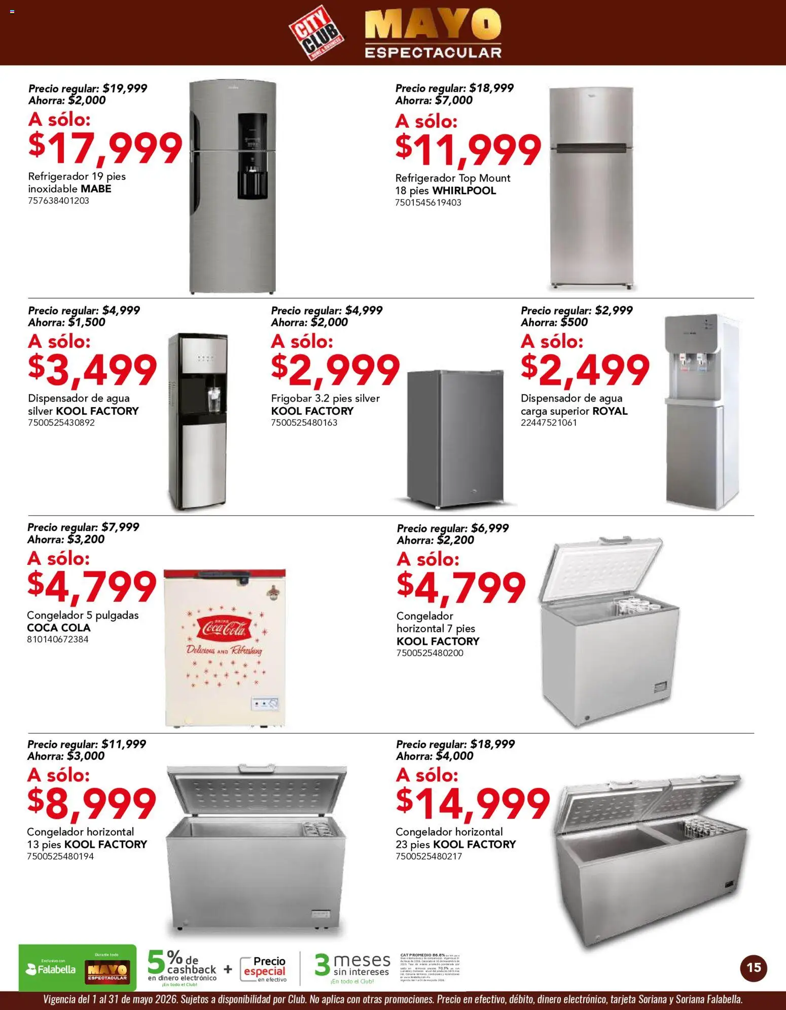 Nuevas ofertas de City Club válidas en toda la República Mexicana desde el 01.05.2026. ¡Encuentra las mejores ofertas en City Club catálogo! | Página: 15 | Productos: Agua, Frigobar, Congelador, Top