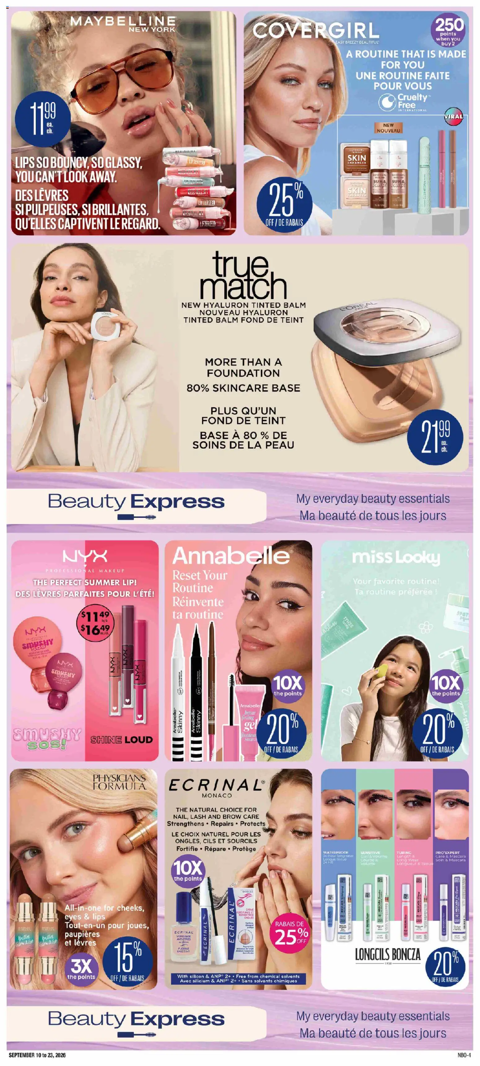 Jean Coutu flyer valid from Sep 10, 2026 | Page: 4 | Products: Mascara, Caro