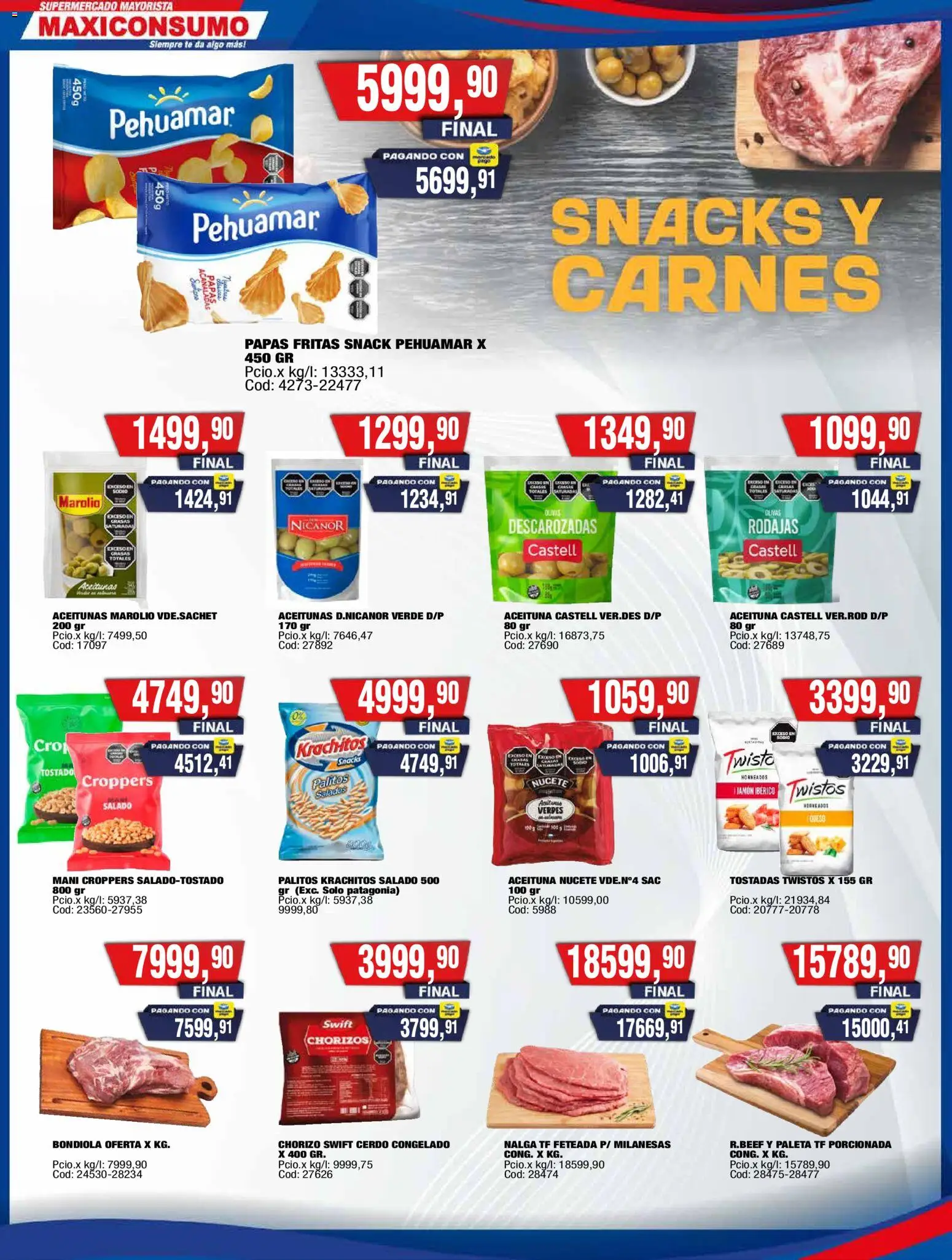 Maxiconsumo ofertas │ válido desde el 11.05.2026 | Página: 13 | Productos: Aceitunas, Paleta, Chorizo, Papas fritas