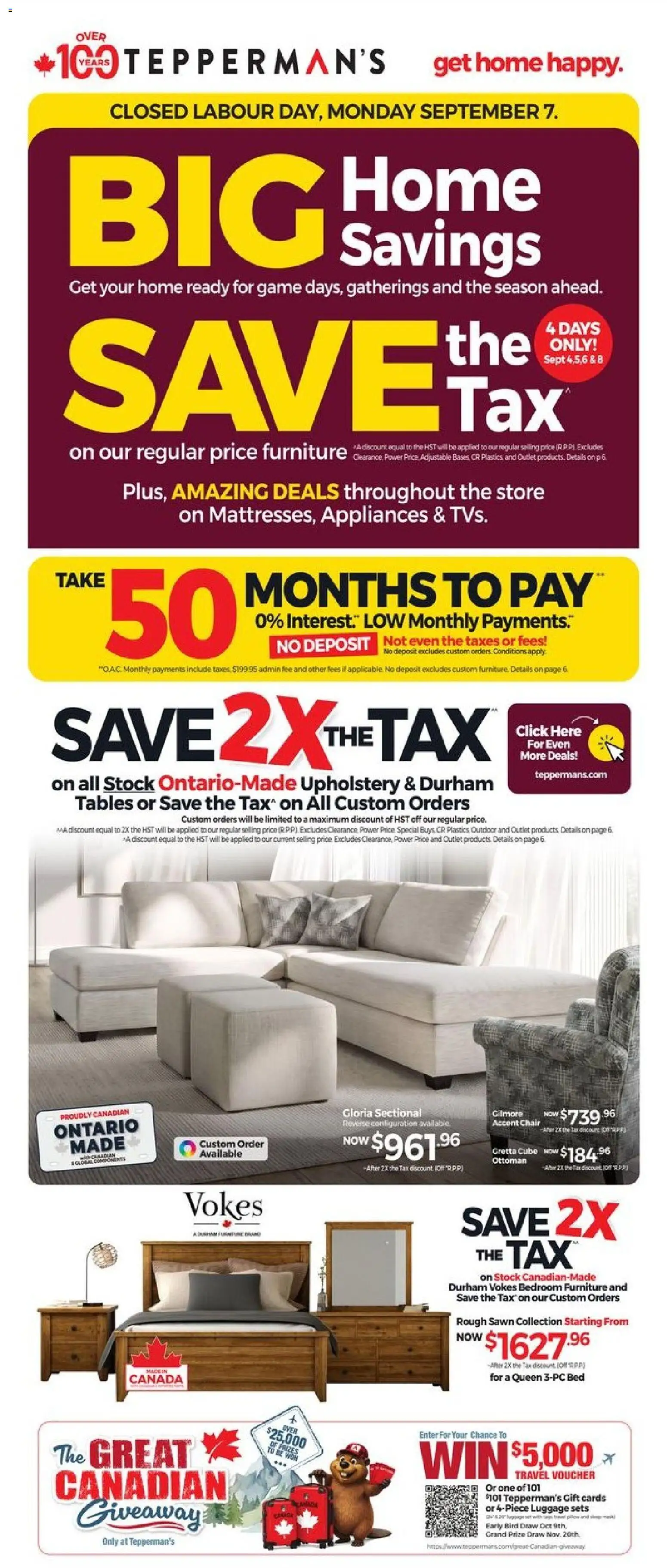 Tepperman's flyer valid from Sep 4, 2026 | Page: 2 | Products: Luggage, Game, Bed, Chair