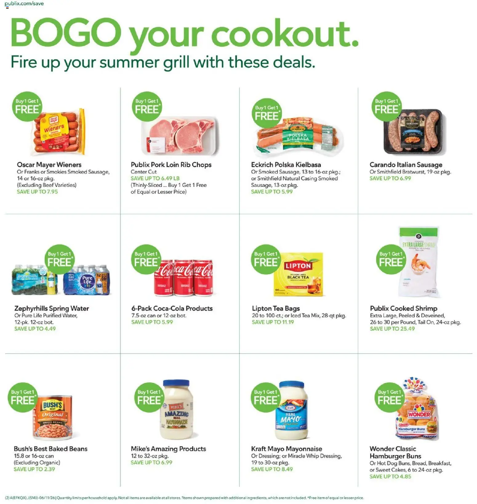 Publix Weekly Ad - valid from 10.06.2026 | Page: 2 | Products: Pork, Water, Mayonnaise, Sausage