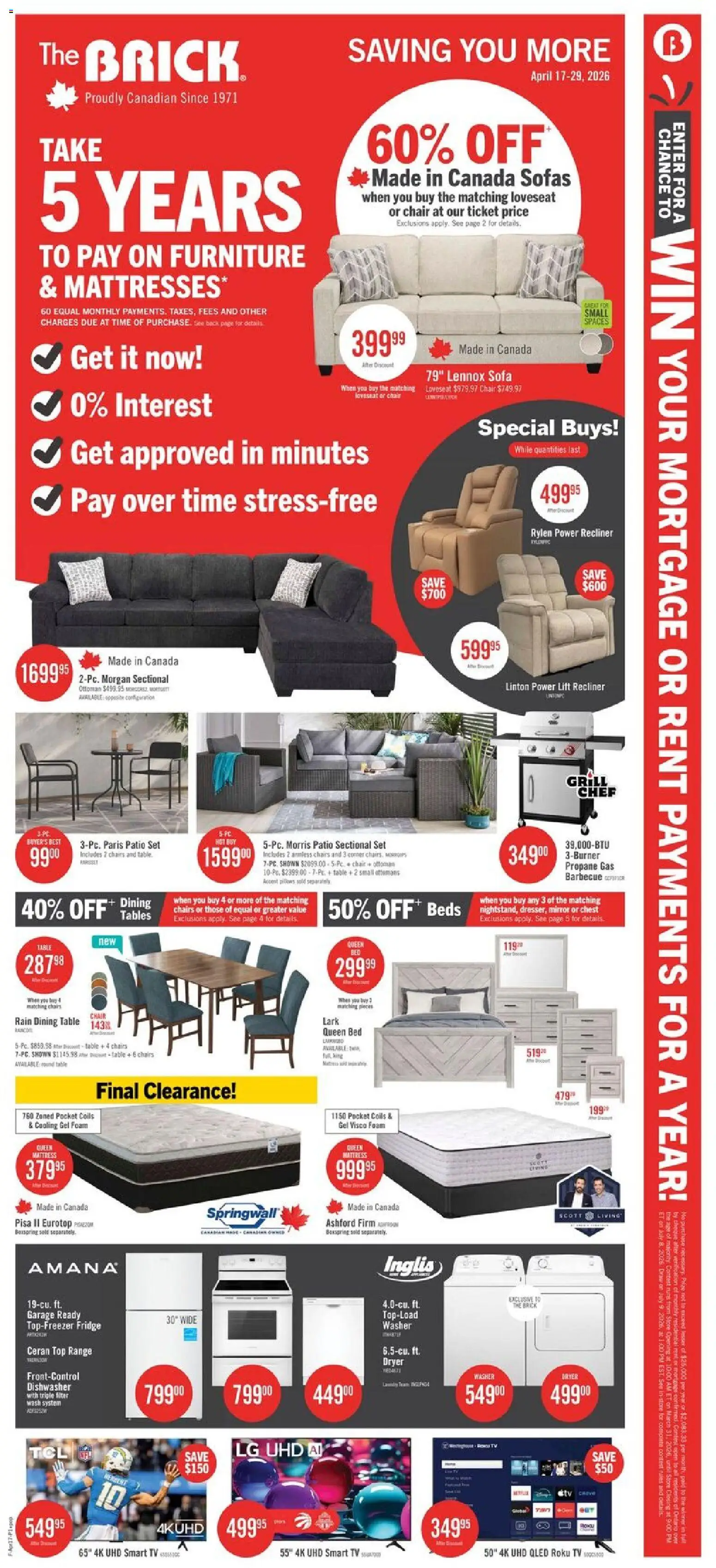The Brick flyer valid from 17.04.2026 | Page: 3 | Products: Tv, Dishwasher, Grill, Table