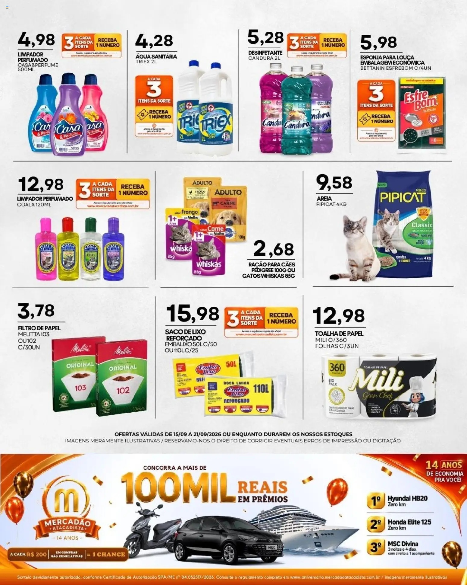 Mercadão Atacadista Folheto - válido de 15/09/2026 | Página: 12 | Produtos: Areia, Toalhas de papel, Carne, Desinfetante