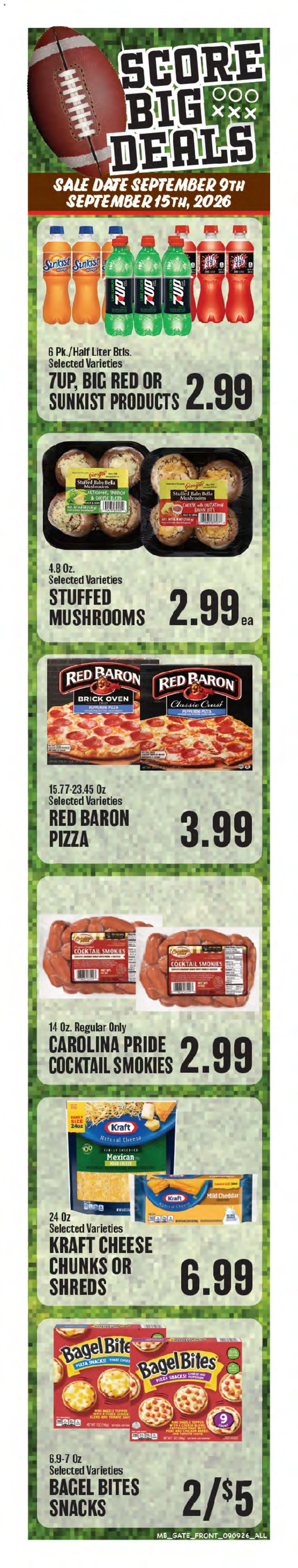 Market Basket Weekly Ad - valid from 09/09/2026 | Page: 1 | Products: Spinach, Cheese, Bacon, Snacks