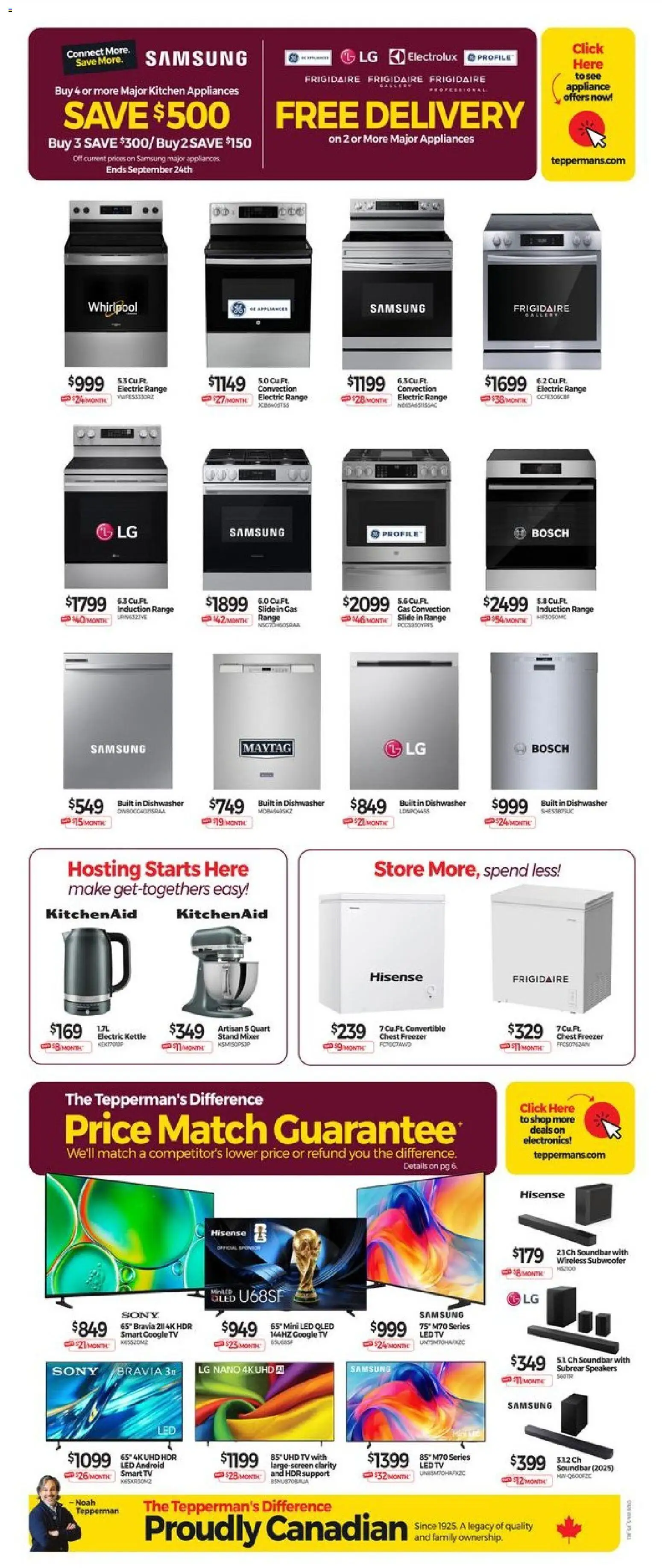 Tepperman's flyer valid from Sep 25, 2026 | Page: 4 | Products: Tv, Freezer, Mixer, Soundbar