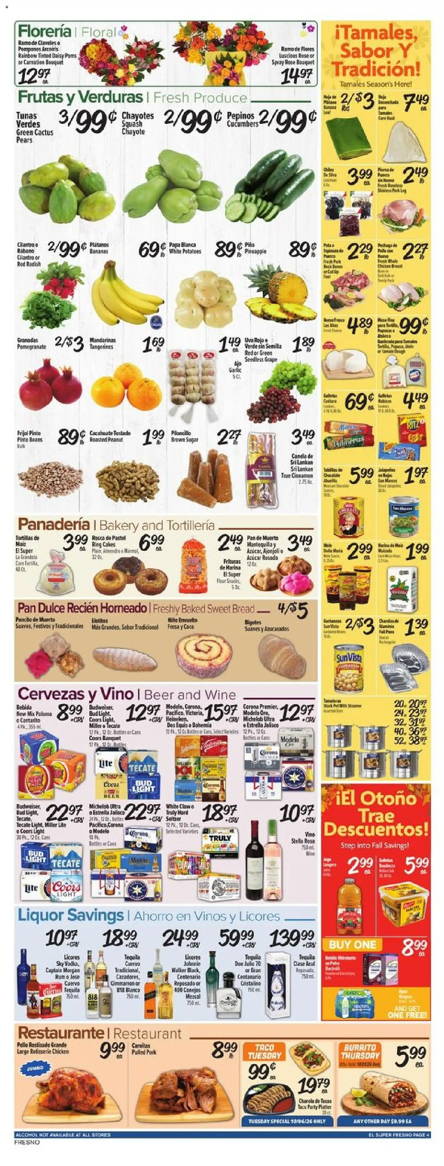 El Super Weekly Ad - valid from 09/30/2026 | Page: 4 | Products: Pork, Pineapple, Pulled pork, Pears