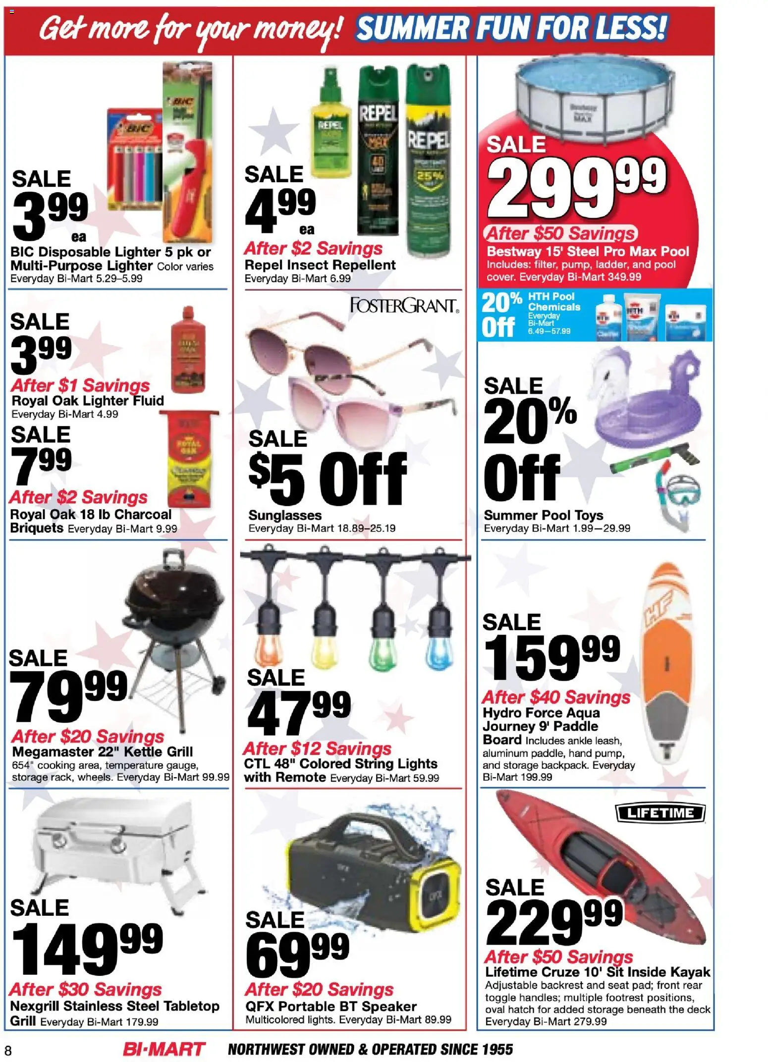 Bi-Mart Membership Savings Book - valid from 06/23/2026 | Page: 8 | Products: Kayak, Lighter, Speaker, Kettle