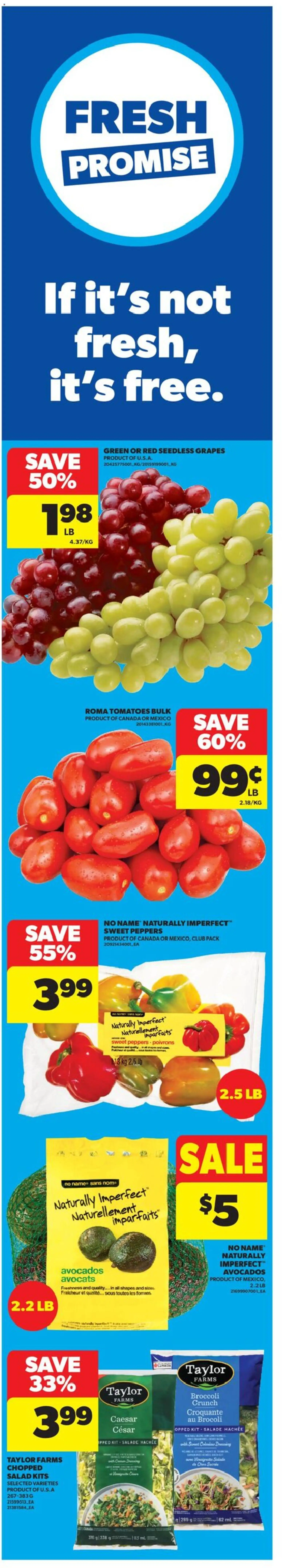 Real Canadian Superstore flyer valid from Aug 6, 2026 | Page: 1 | Products: Salad, Grapes, Seedless grapes, Tomatoes