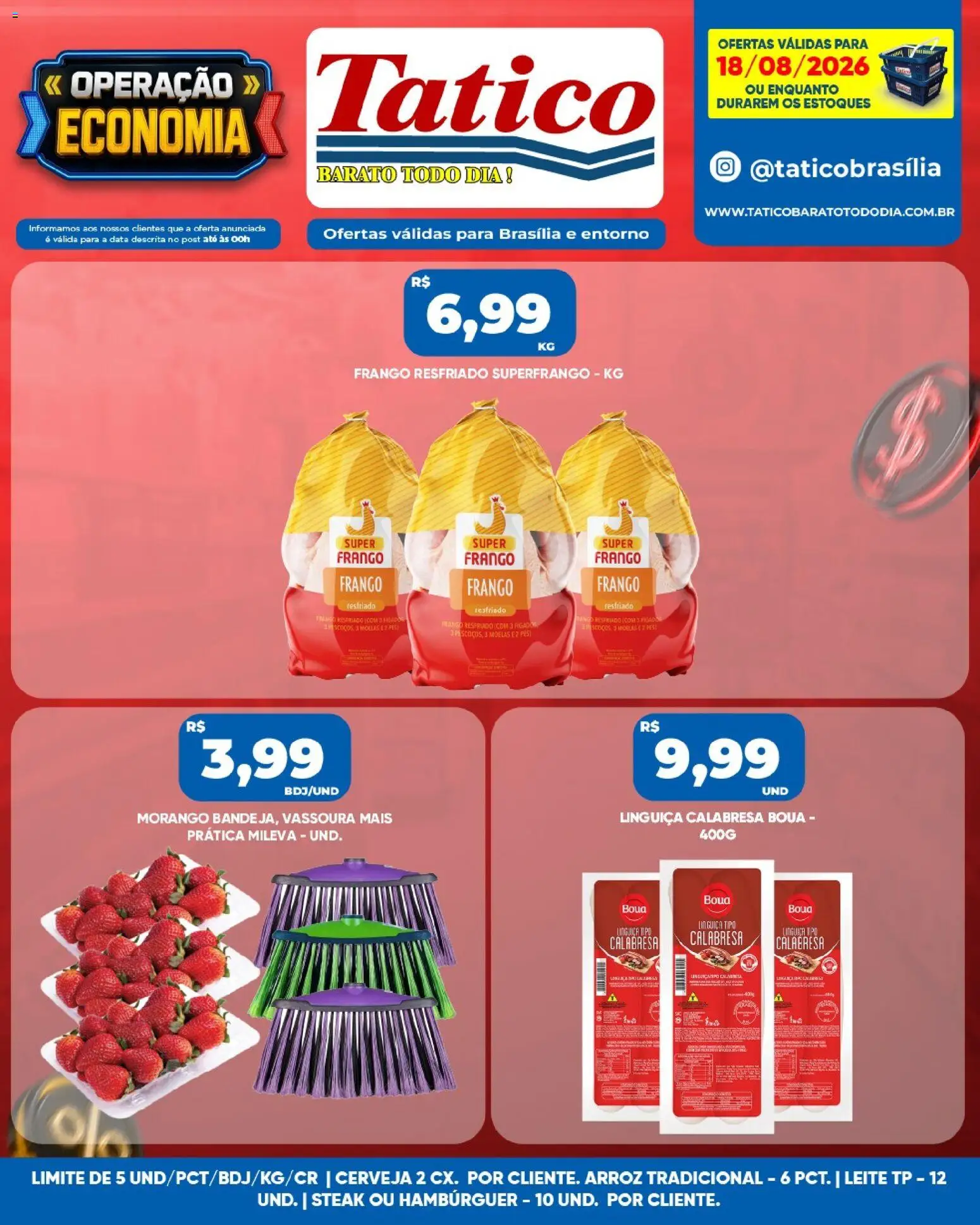 Tatico Folheto - válido de 19/08/2026 | Página: 22 | Produtos: Leite, Hambúrguer, Frango, Vassoura