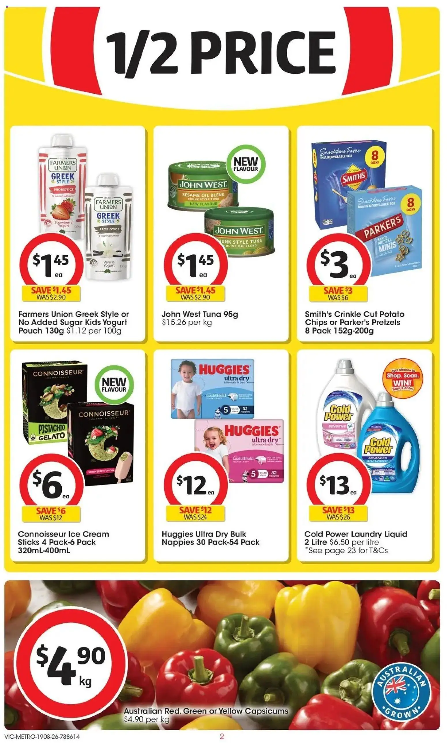 Coles catalogue - valid from 19/08/2026 | Page: 2 | Products: Yogurt, Nappies, Pretzels, Tuna