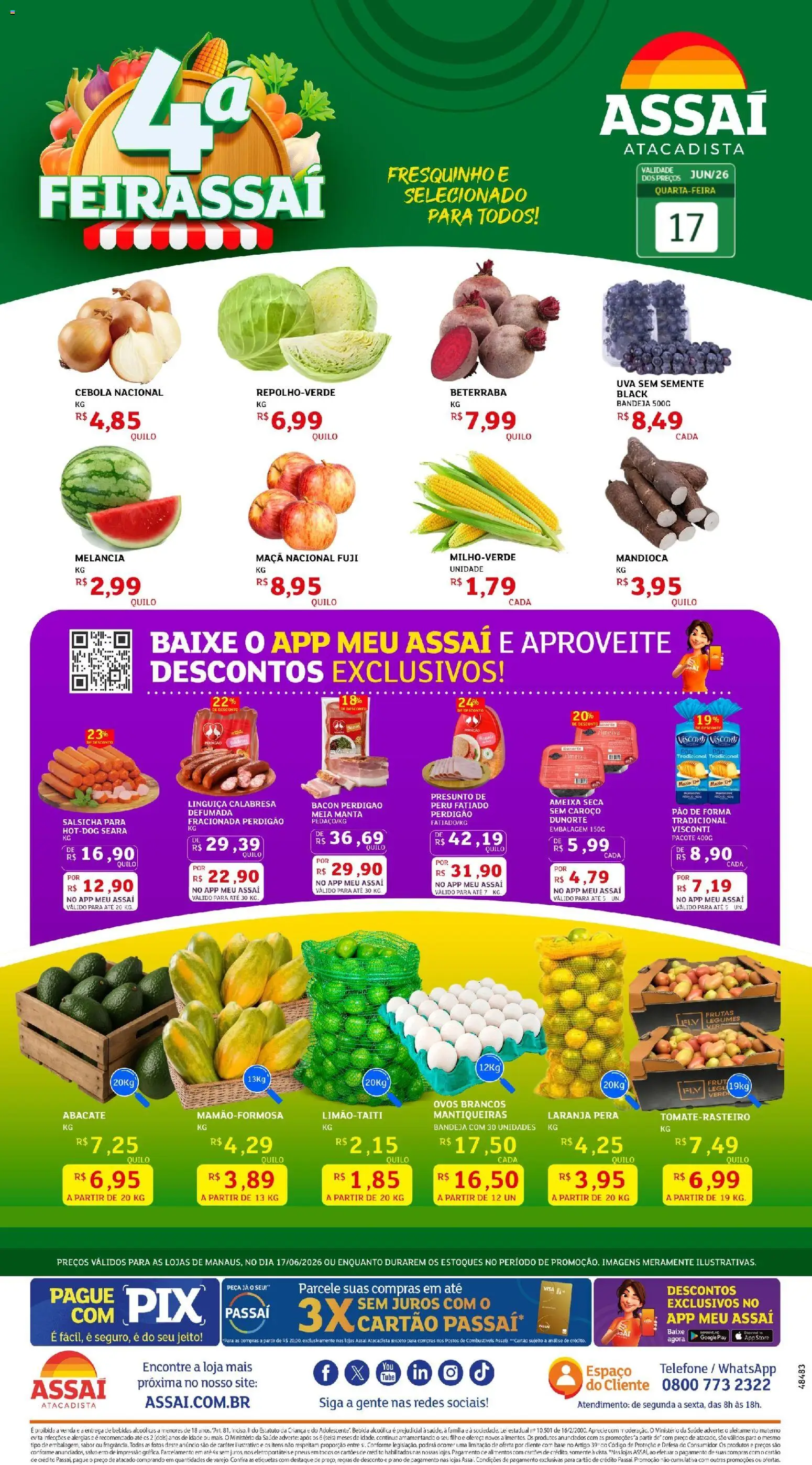 Assaí Atacadista Folheto - válido de 17.06.2026 | Página: 1 | Produtos: Pera, Salsicha, Ovos, Bandeja