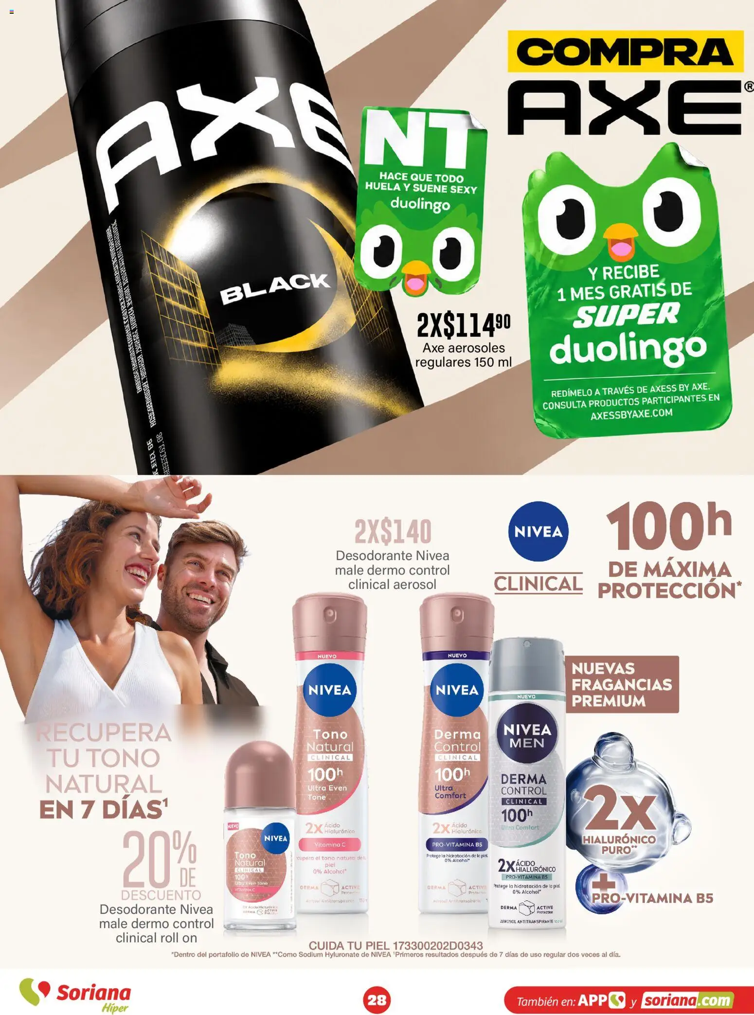 Nuevas ofertas de Soriana válidas en toda la República Mexicana desde el 30/09/2026. ¡Encuentra las mejores ofertas en Soriana Híper - Modo #Glowing! | Página: 28 | Productos: Desodorante, Antitranspirante, Alcohol