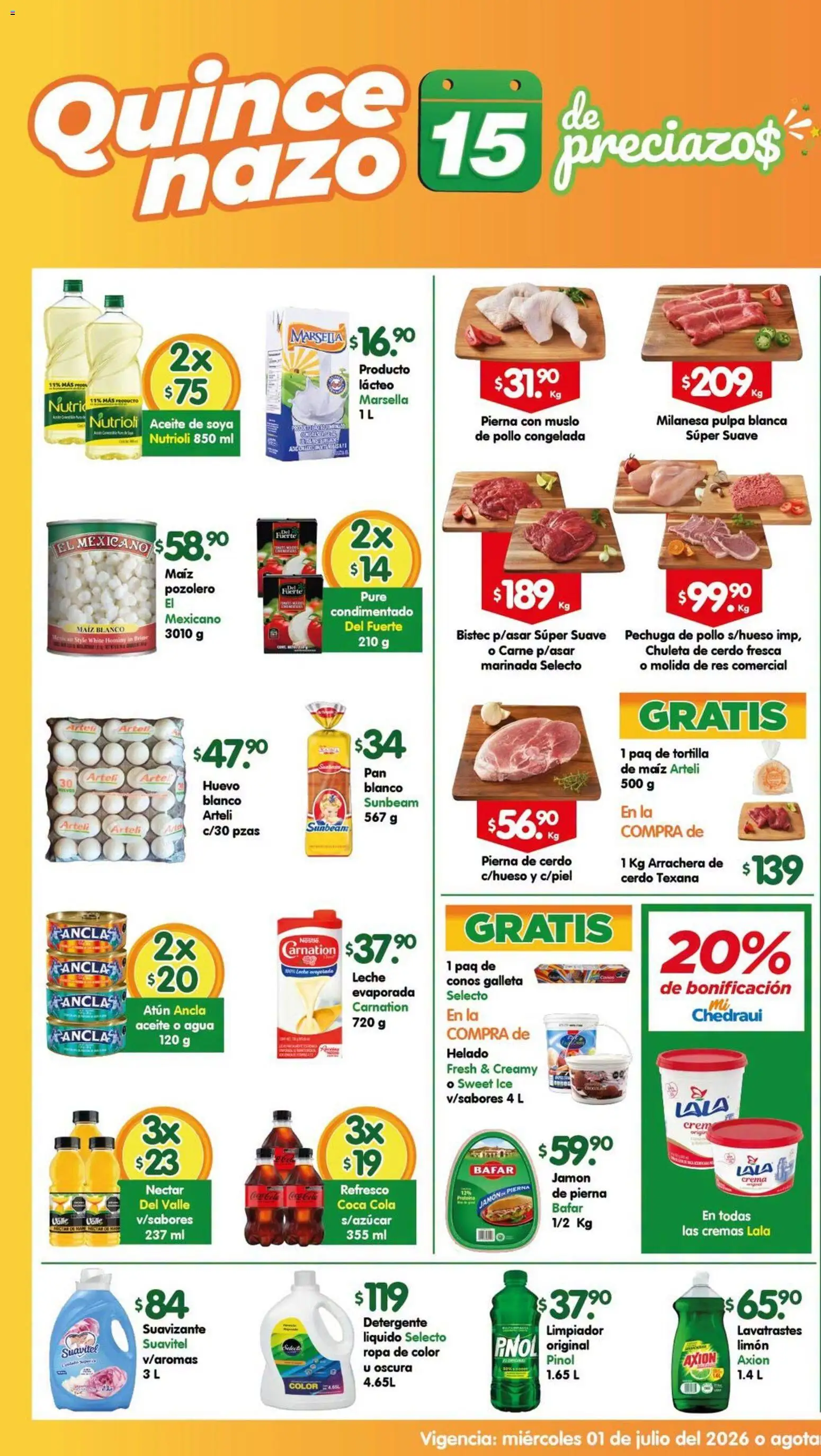 Nuevas ofertas de Arteli válidas en toda la República Mexicana desde el 01/07/2026. ¡Encuentra las mejores ofertas en Arteli folleto Tuxpan! | Página: 1 | Productos: Detergente, Atún, Limón, Helado
