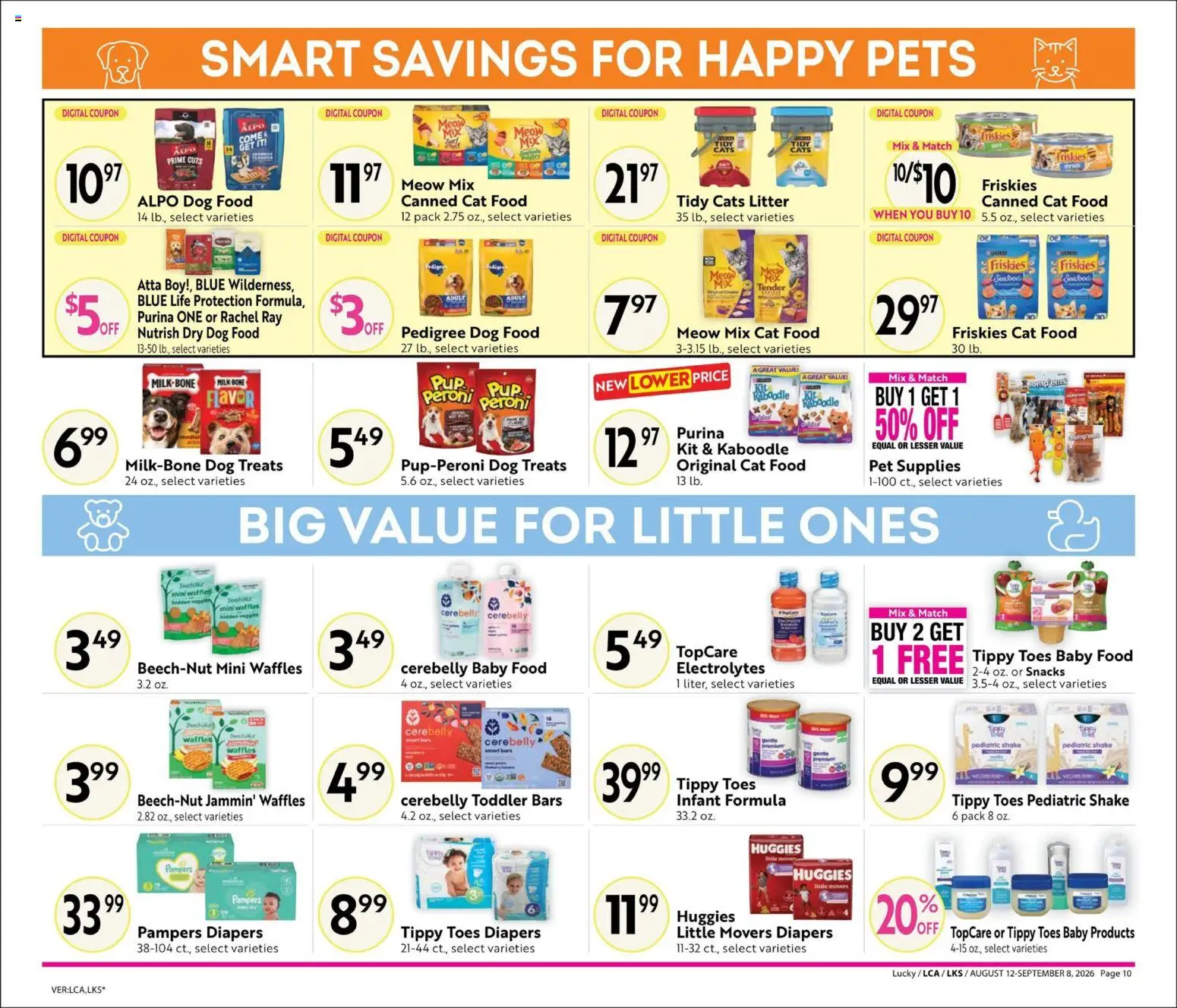 Lucky Supermarkets Big Book of Savings - valid from 08/12/2026 | Page: 10 | Products: Dog Treats, Dog Food, Cat Food, Snacks